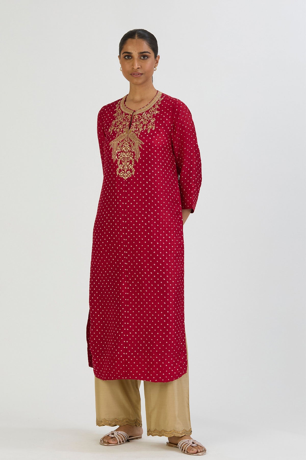 Red Nida Kurta and Pant