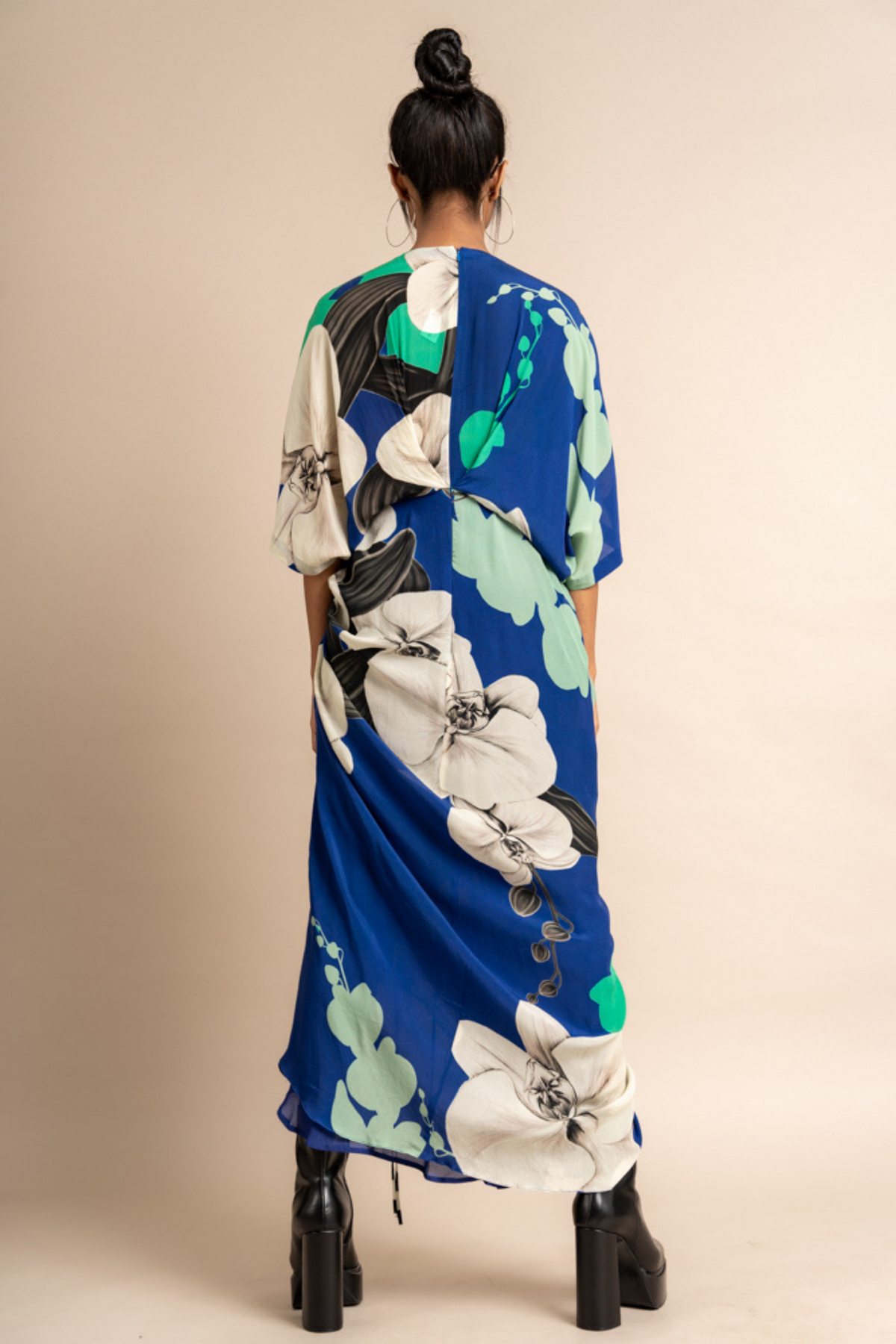 Kk Cobalt Print Gather Dress