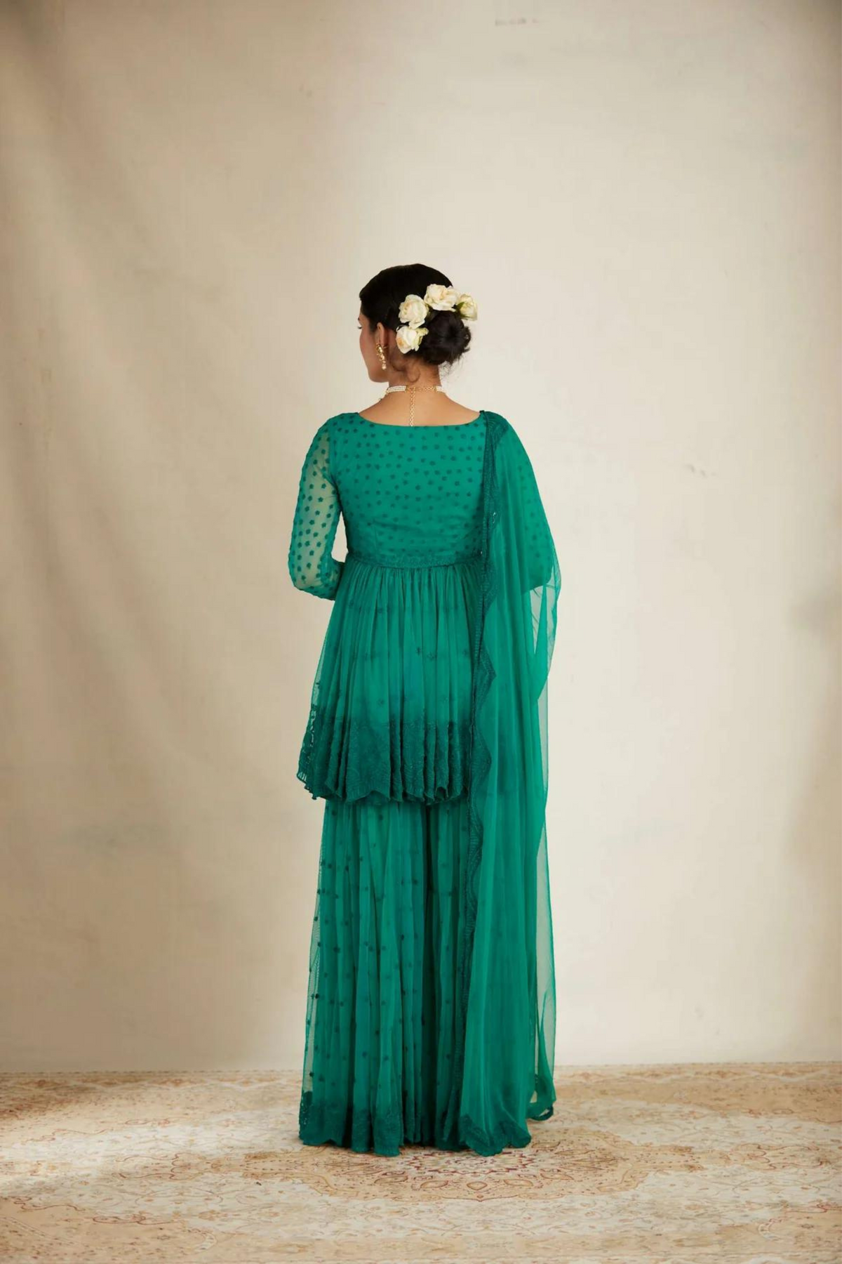 Teal Green Peplum With Sharara Set