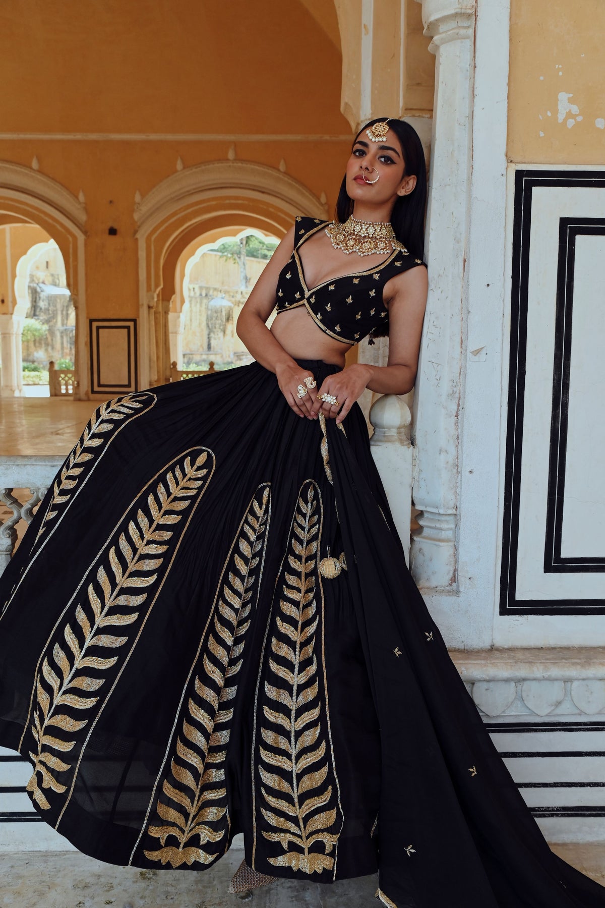 Black Embroidered Lehenga Set