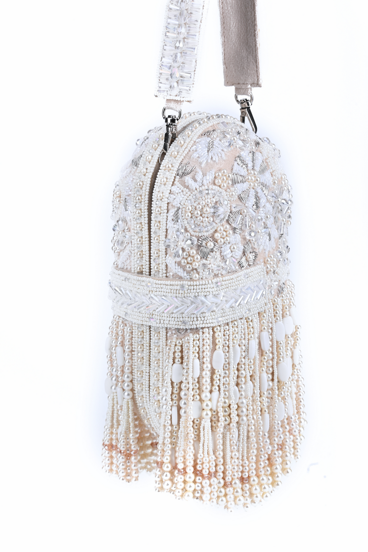 Azmat Ivory Embellished Capsule Bag