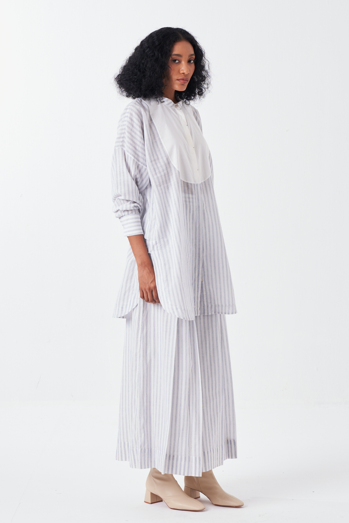 Inverted Box Pleat Striped Bottom