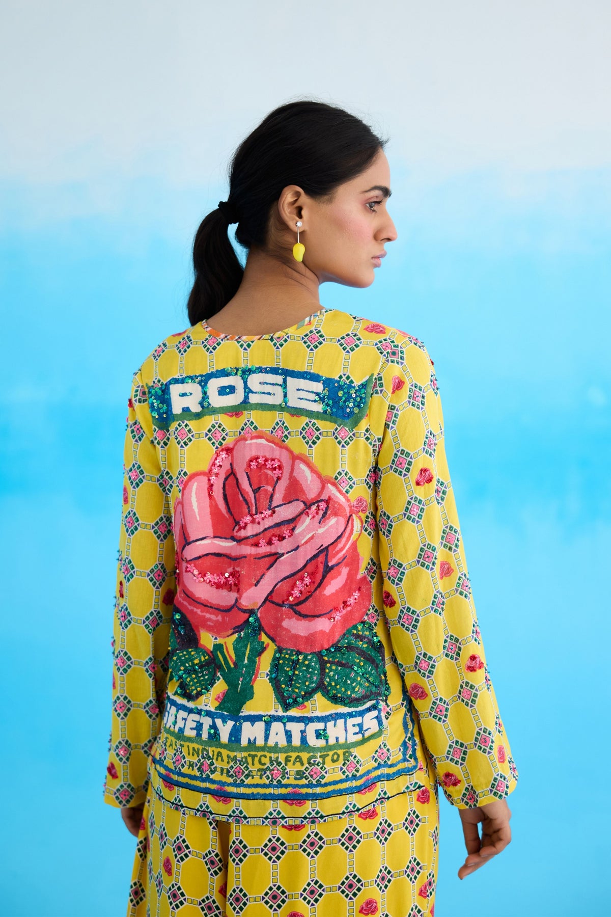 Yellow Rose Embroidered Kurti