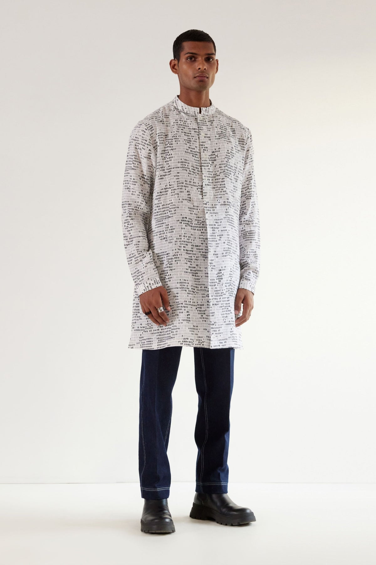 Upscale Camo Block White Short Kurta