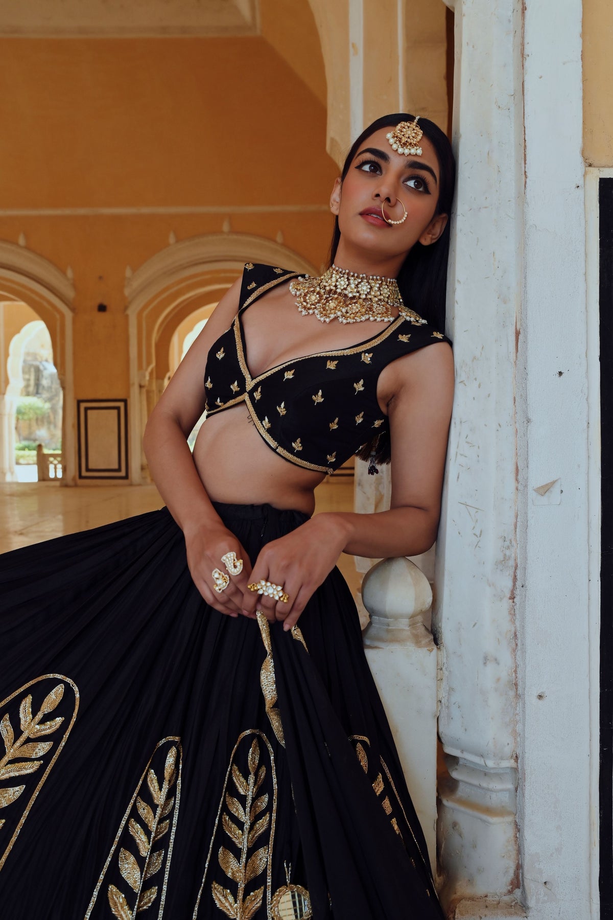 Black Embroidered Lehenga Set