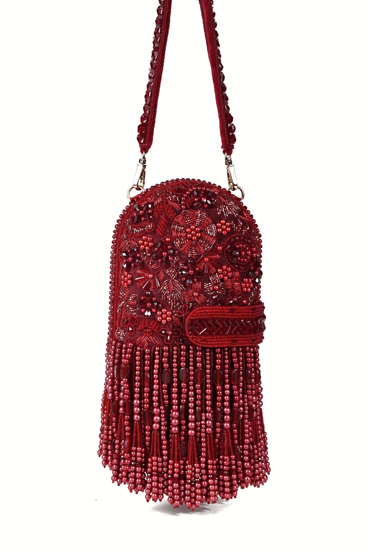 Azmat Maroon Embellished Capsule Bag