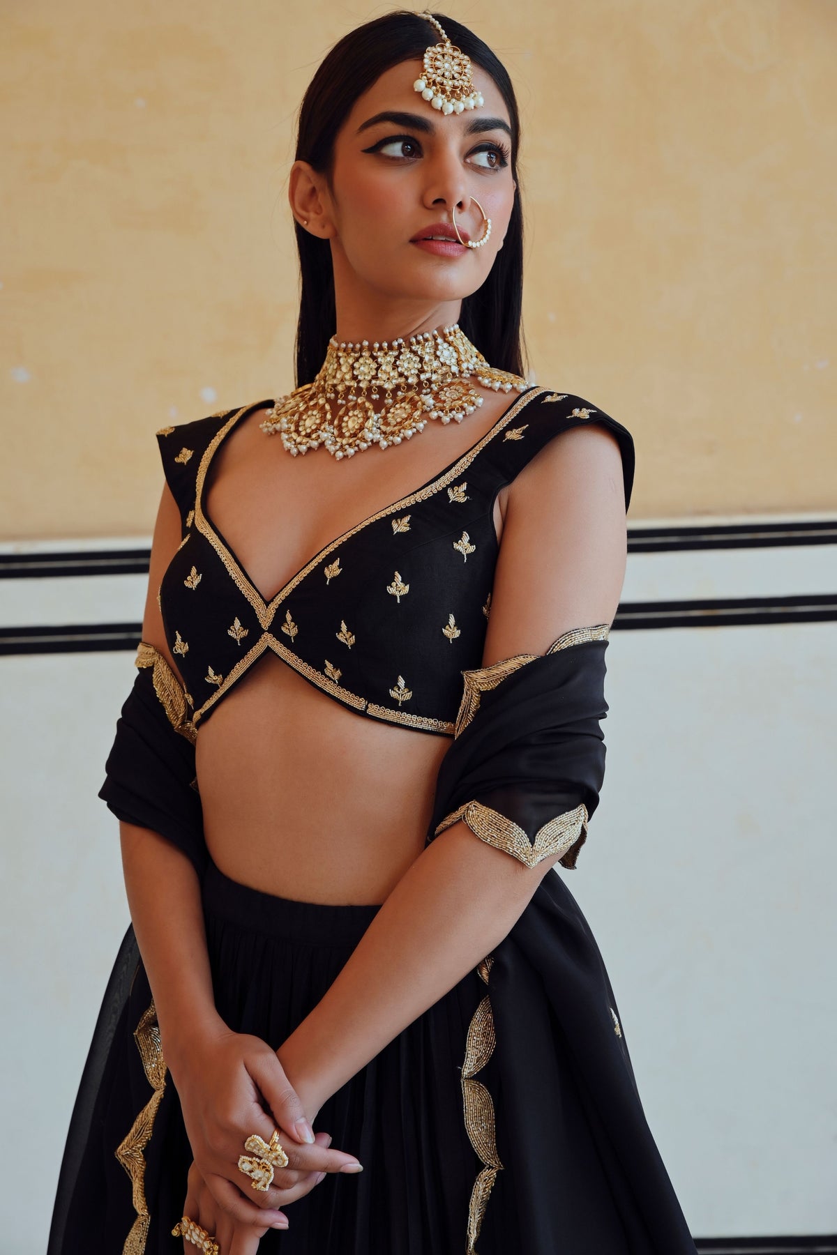 Black Embroidered Lehenga Set