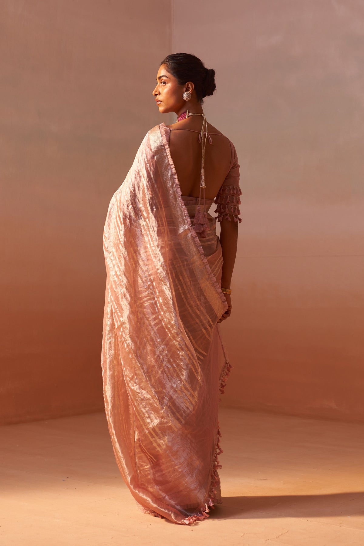 Rose Pink Organza Tissue Saree