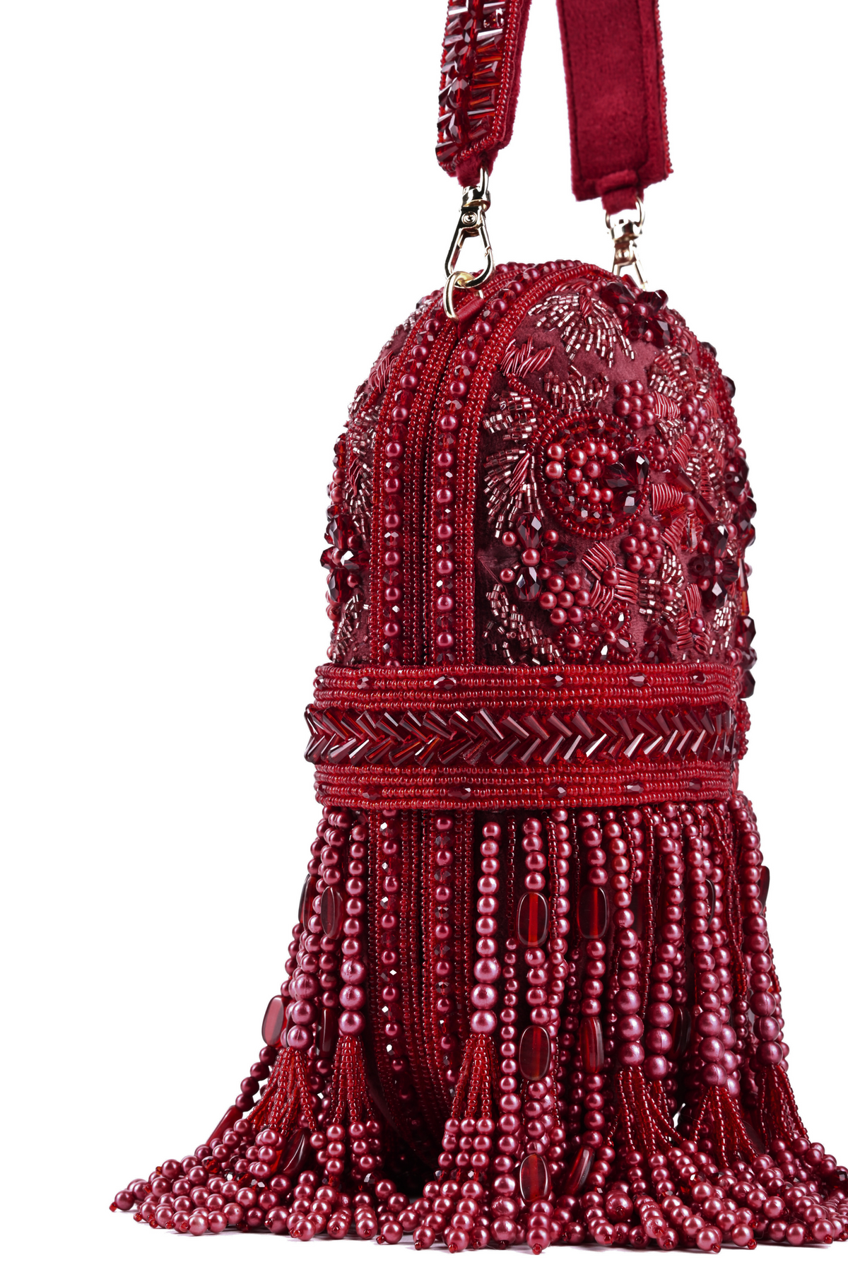 Azmat Maroon Embellished Capsule Bag