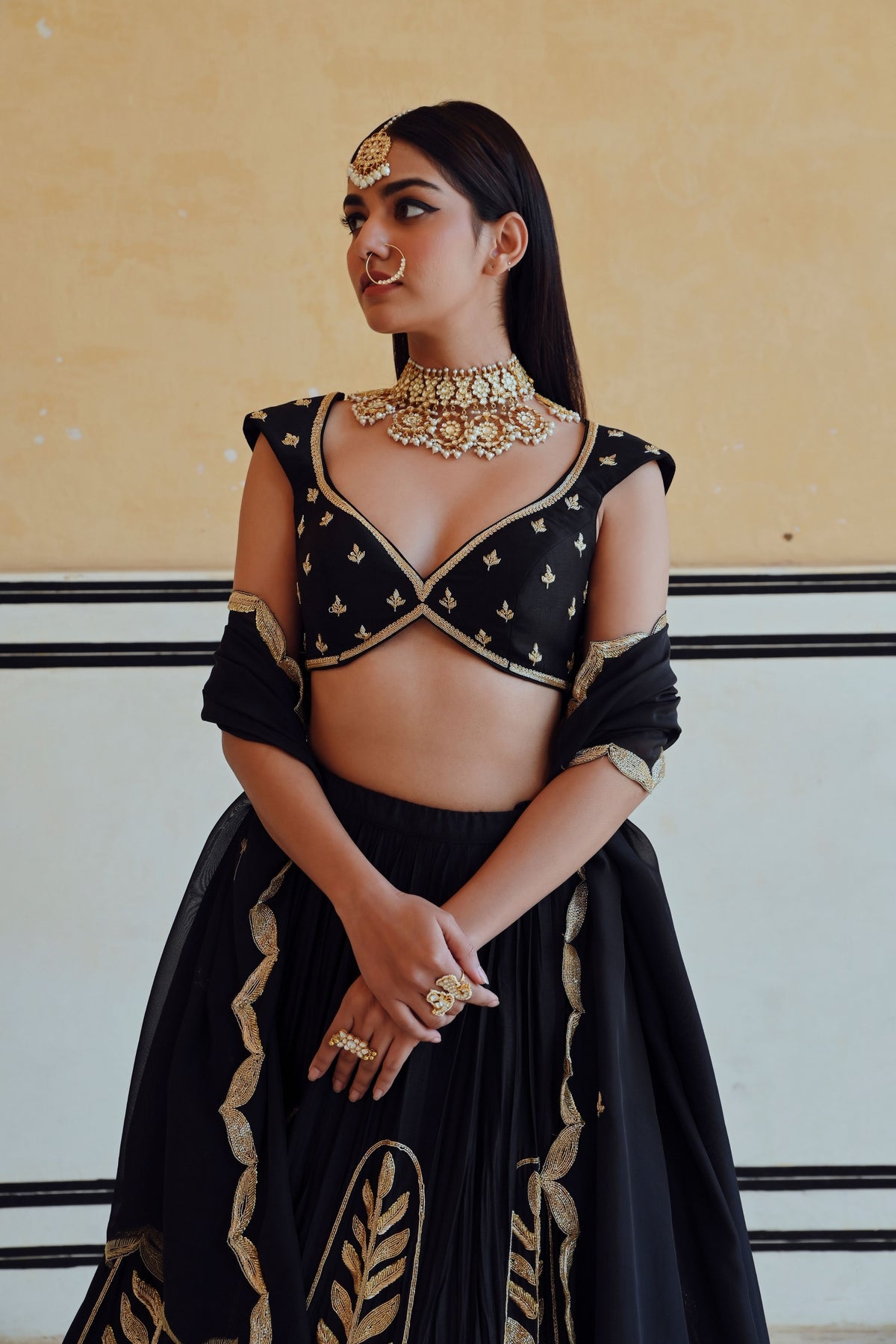 Black Embroidered Lehenga Set