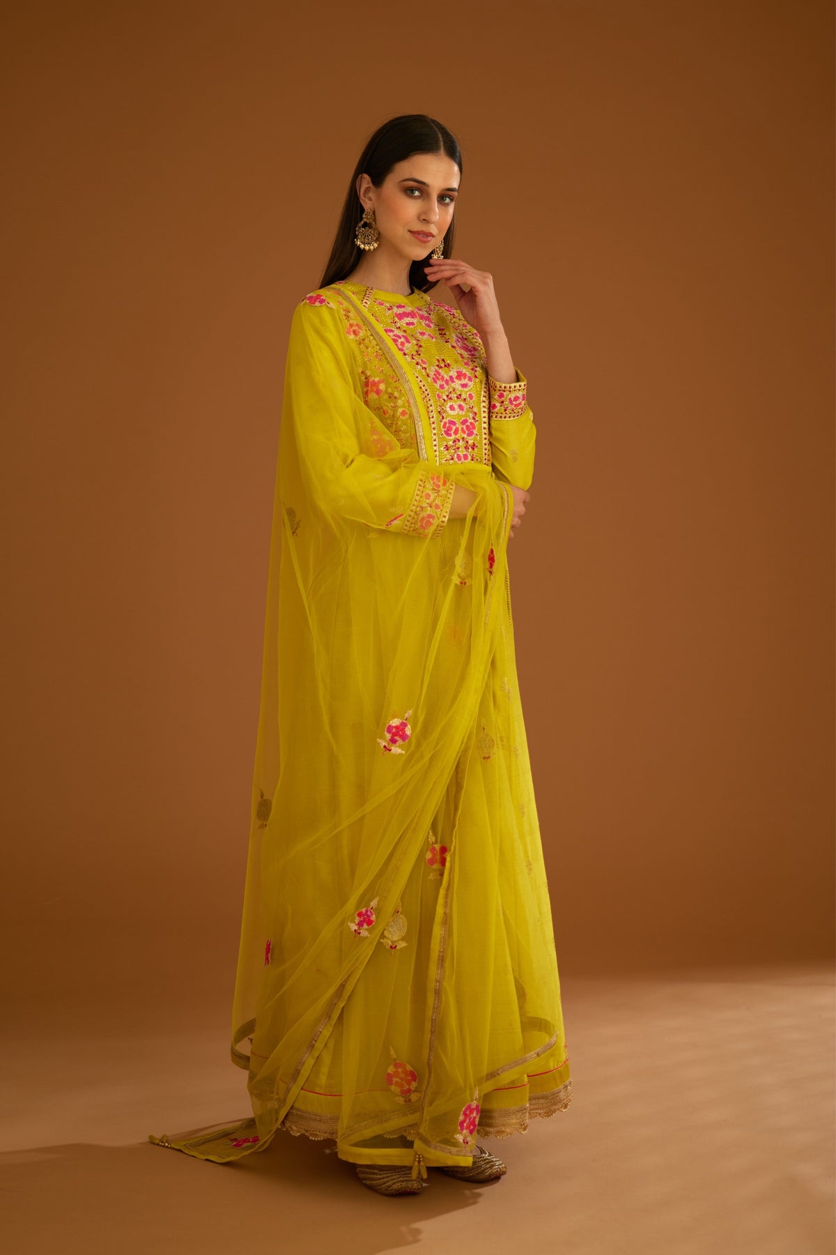 Lime green Anarkali set