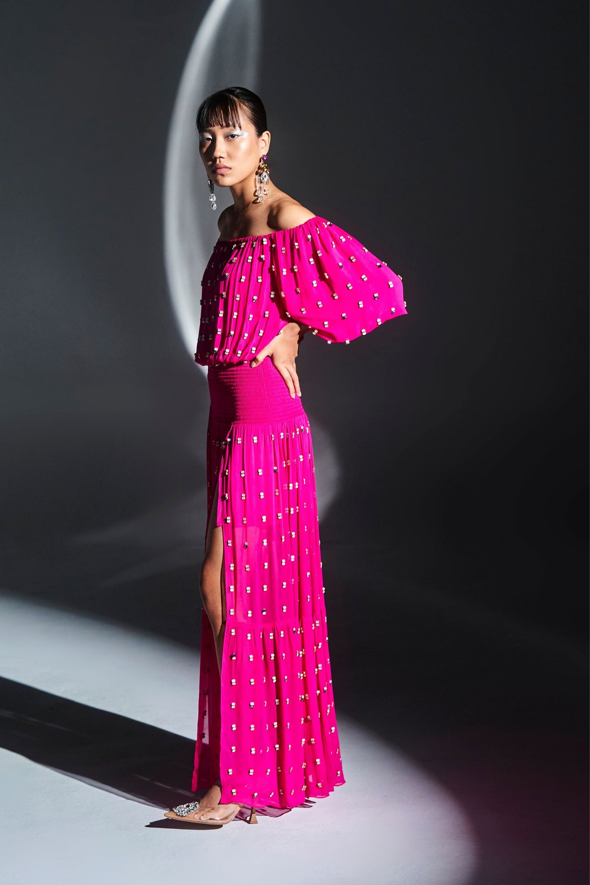 Hot Pink Off Shoulder Maxi Dress