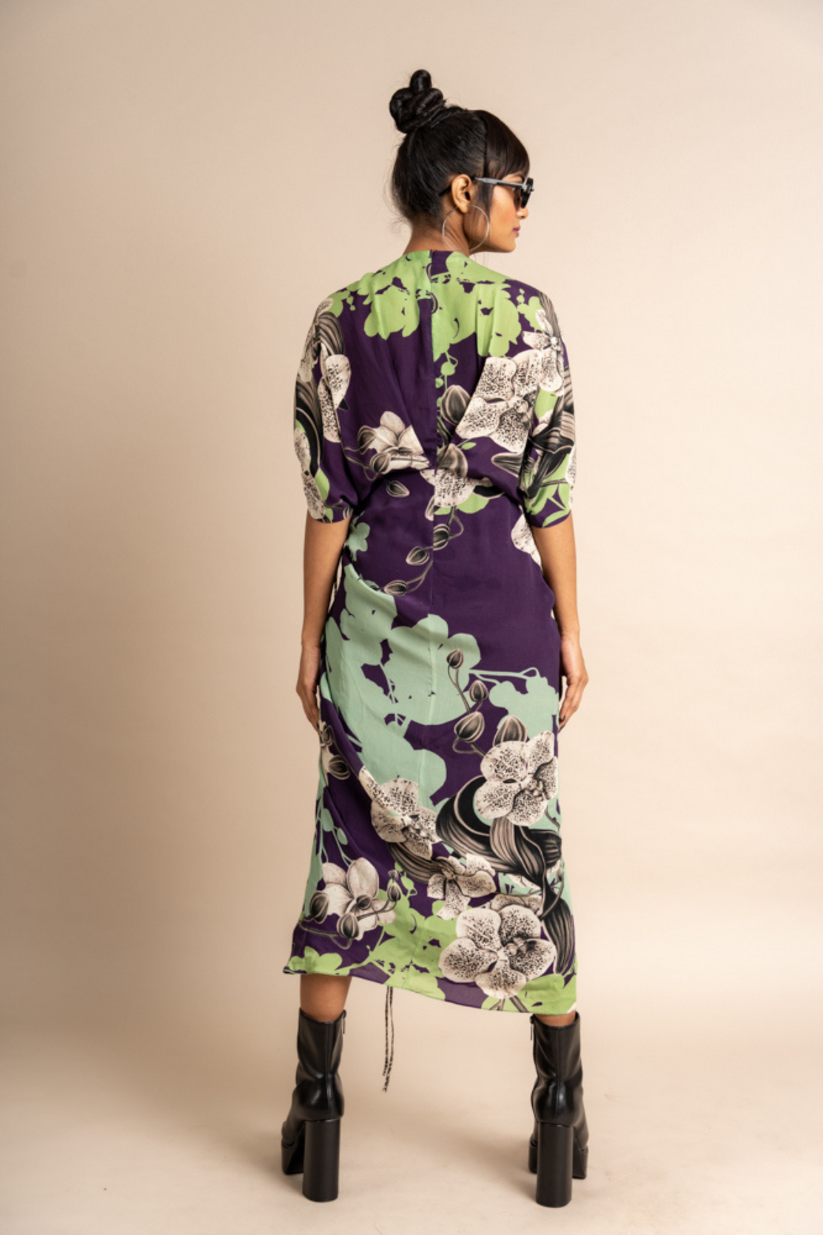 Kk Aubergine Print  Gather Dress