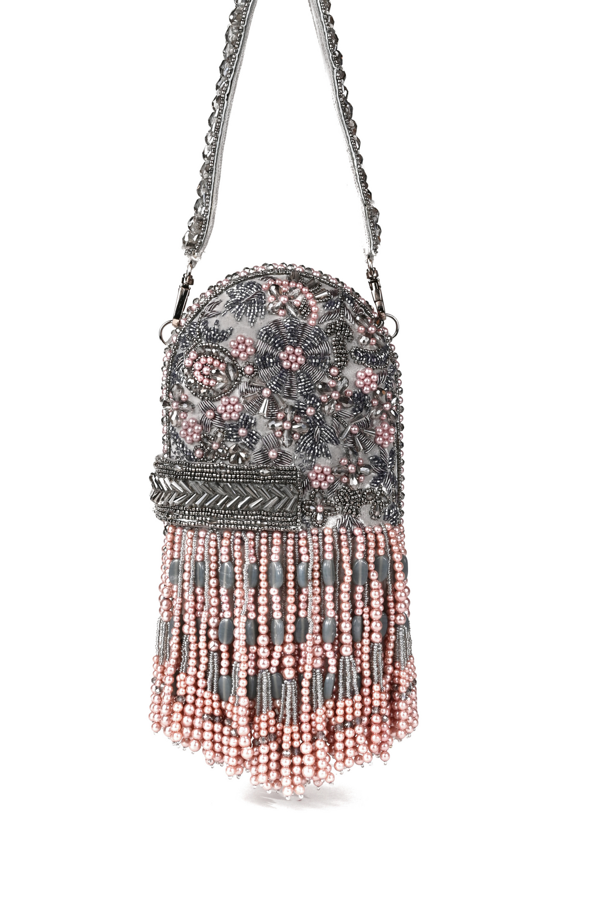 Azmat Grey Embellished Capsule Bag