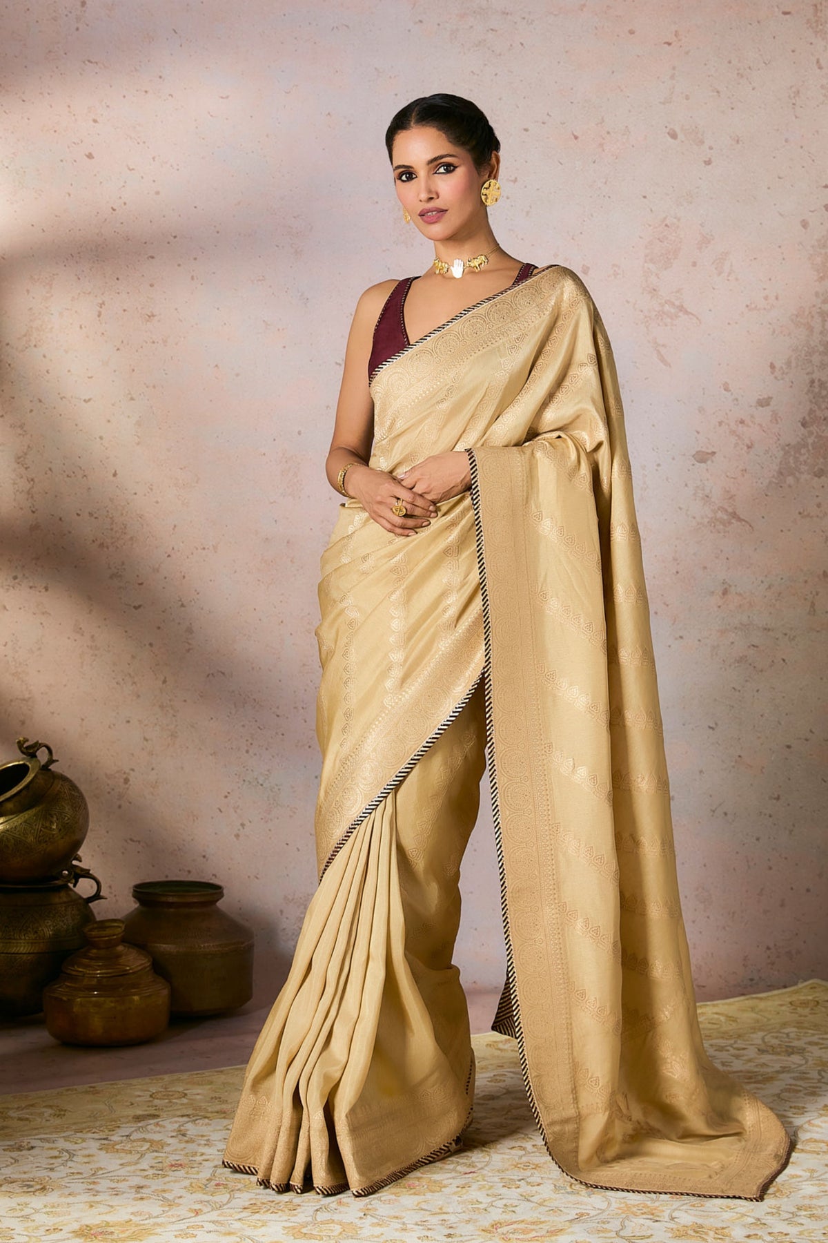 Beige Jacquard Saree