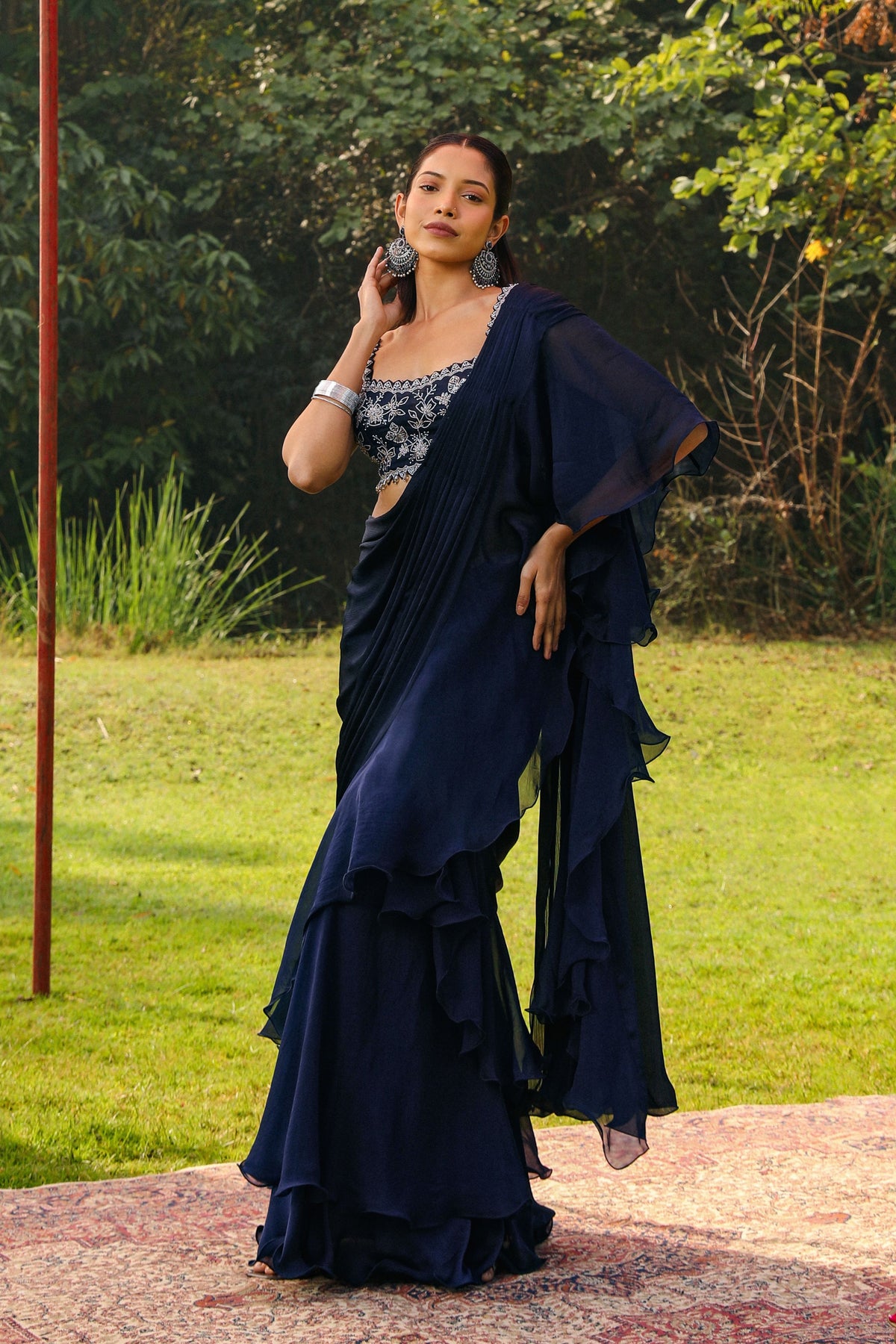 Navy Blue Drape Saree