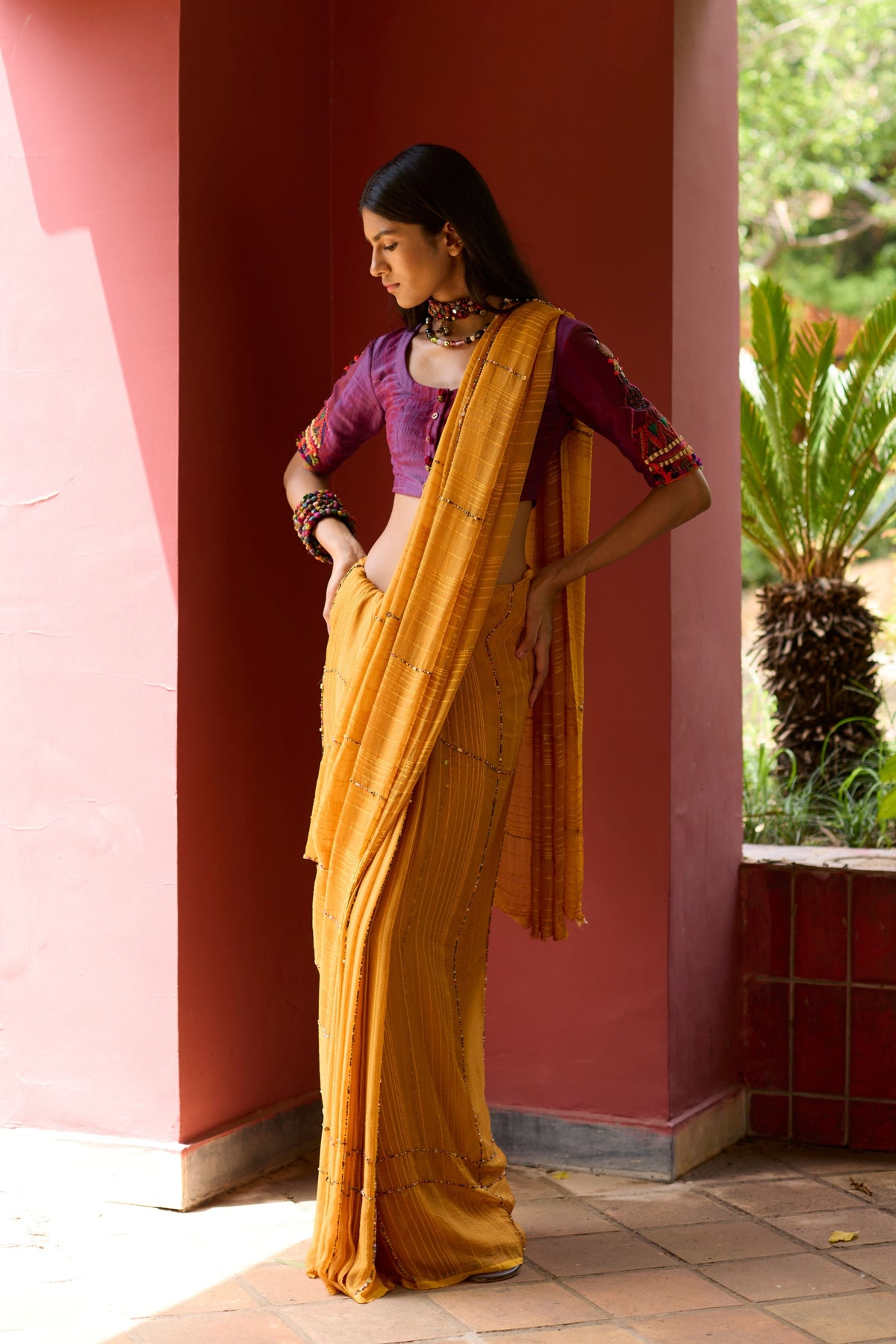 Tie - Dye Hand Embroidered Saree Set