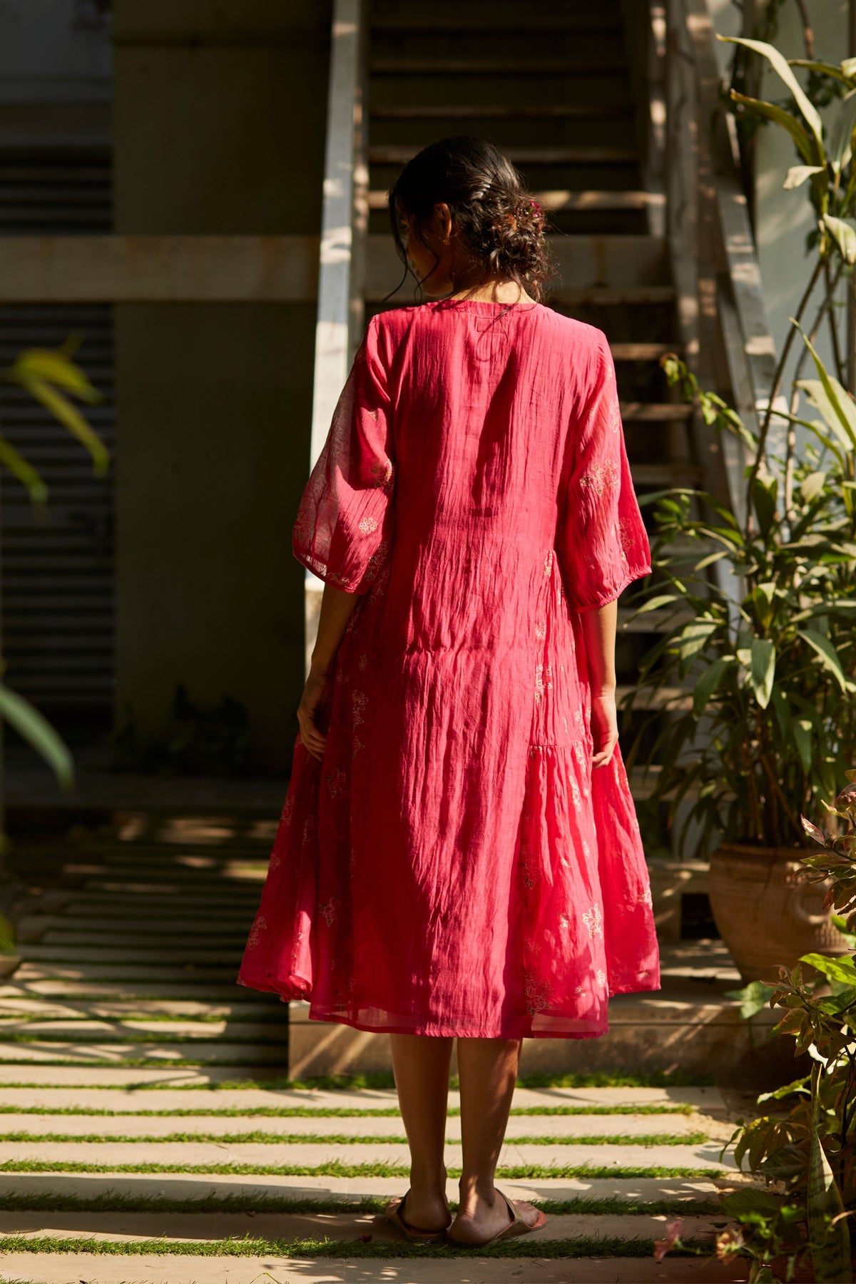 Handwoven Chanderi Fuchsia Dress