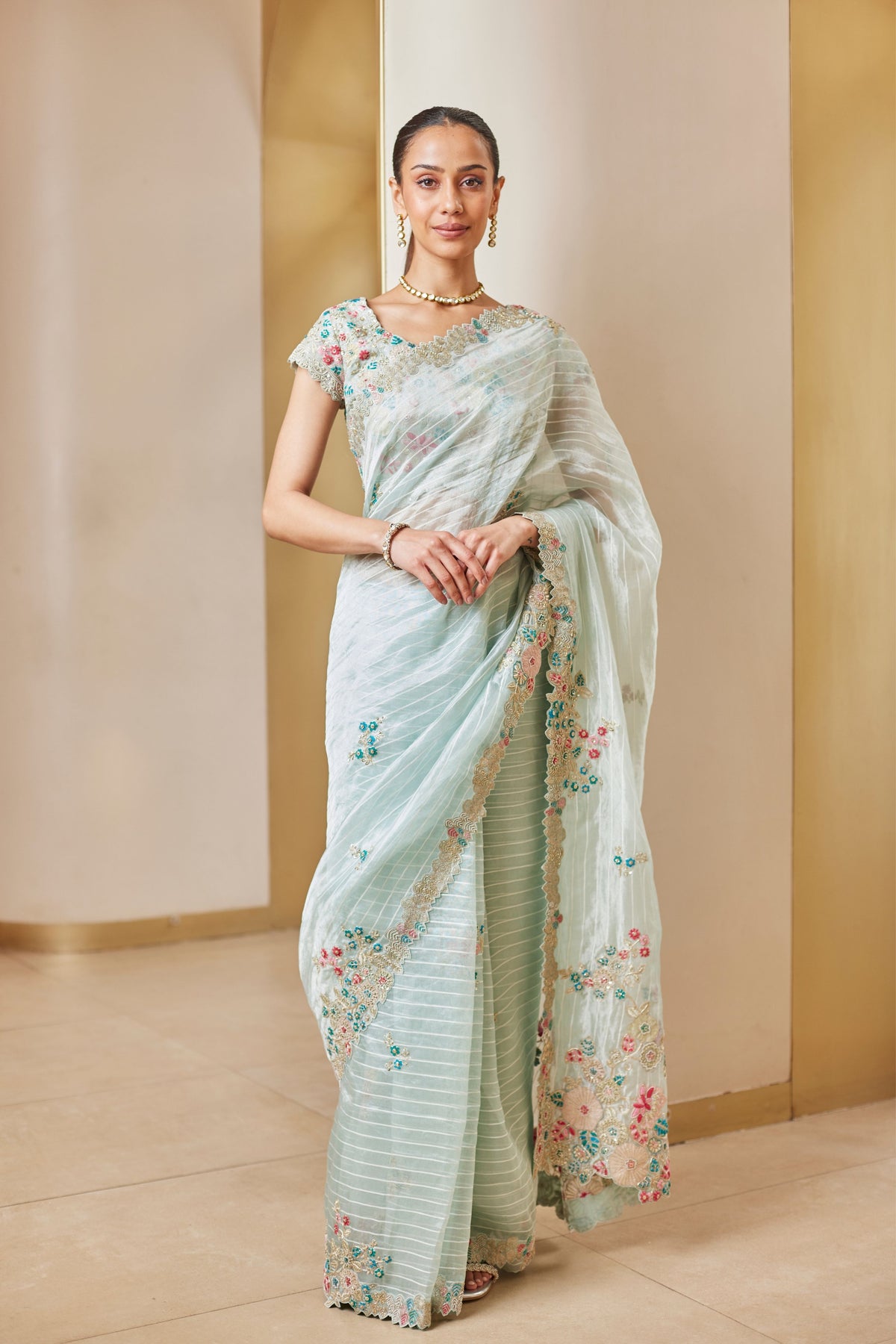 Winter Mint Embroidered Saree