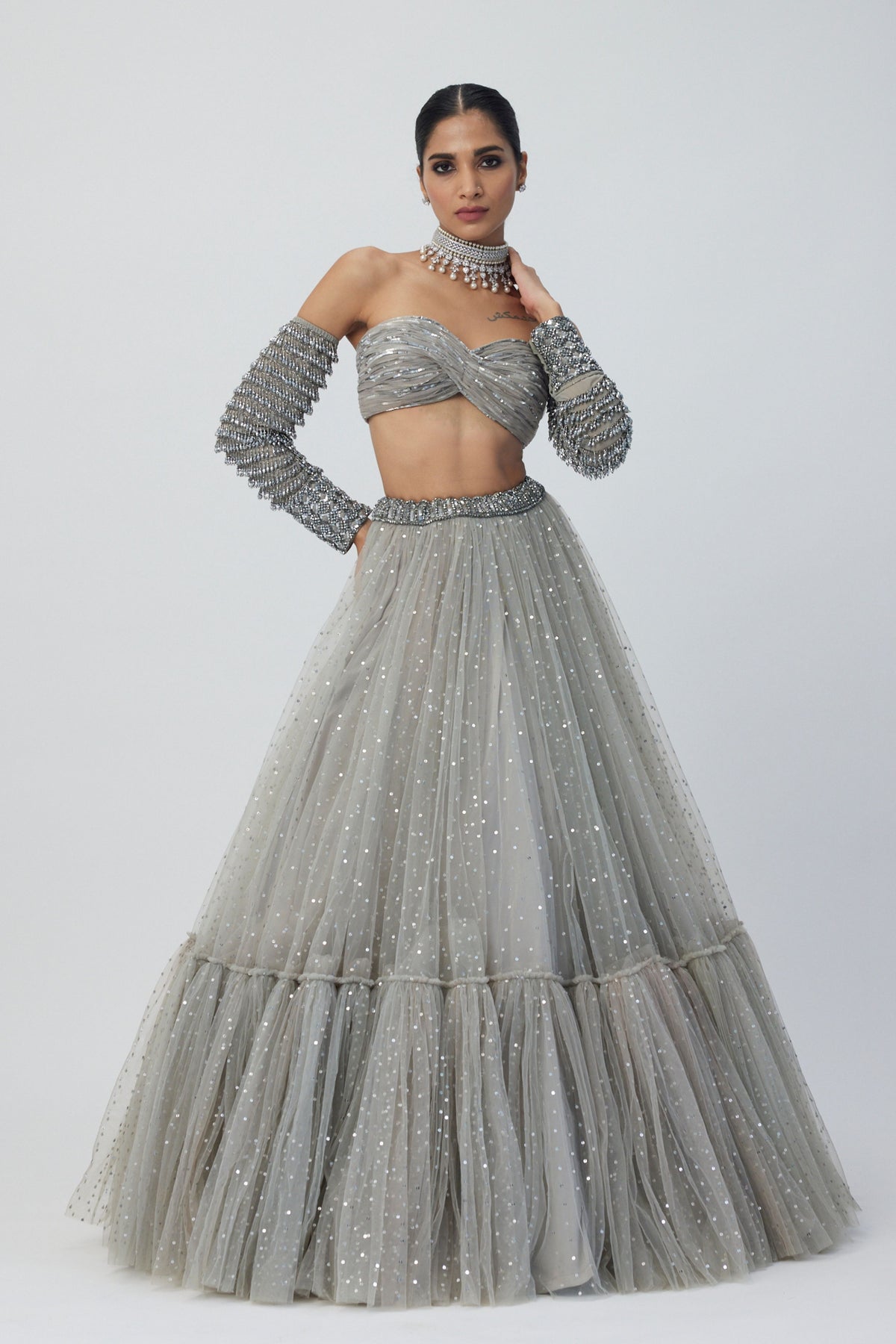 Grey Embroidery Lehenga Set