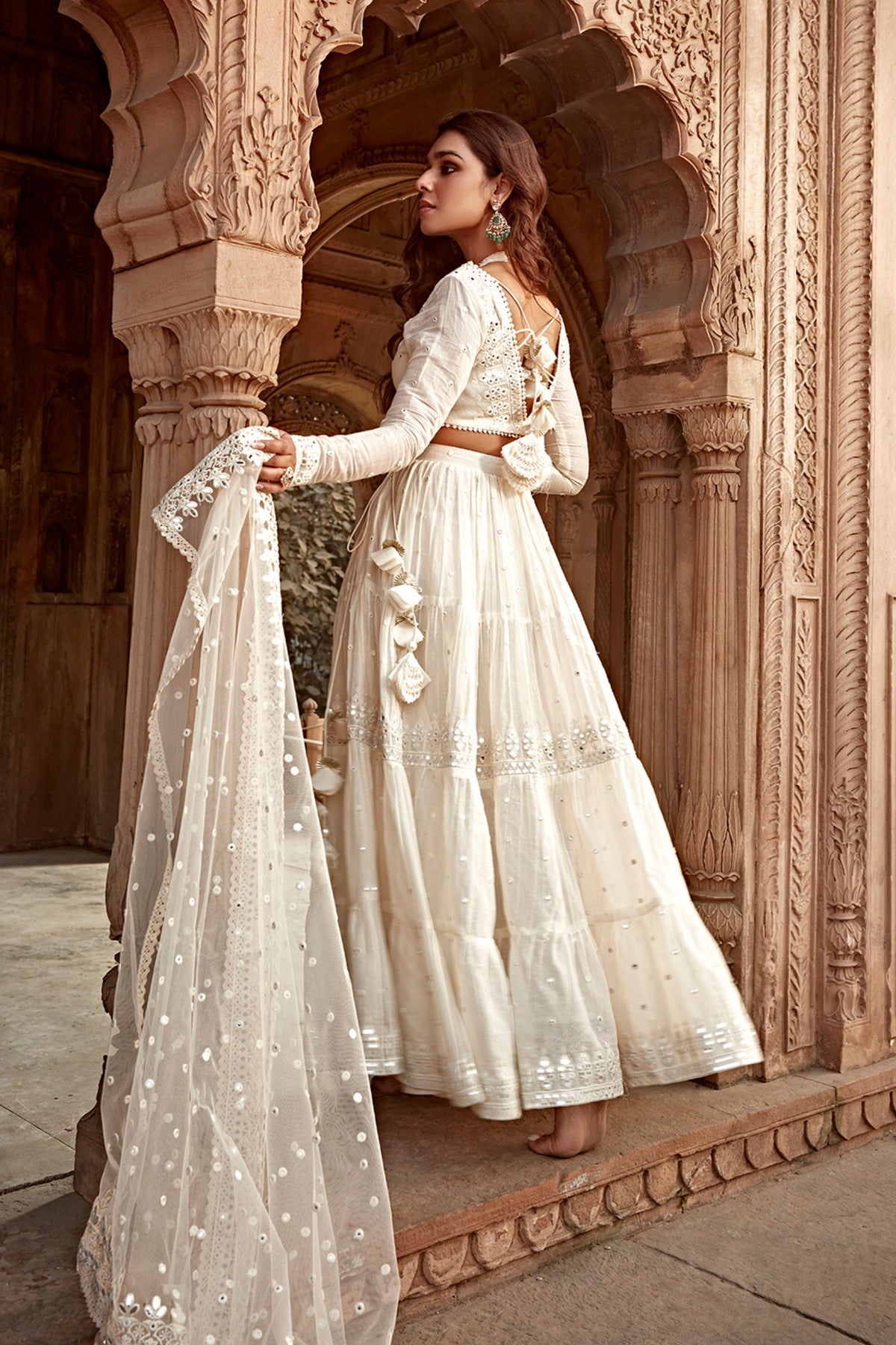 Off White Triangle Lehenga Set