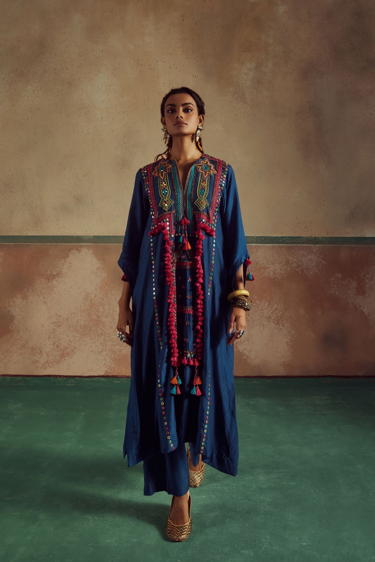 Blue Embroidered Jhola Kurta Set