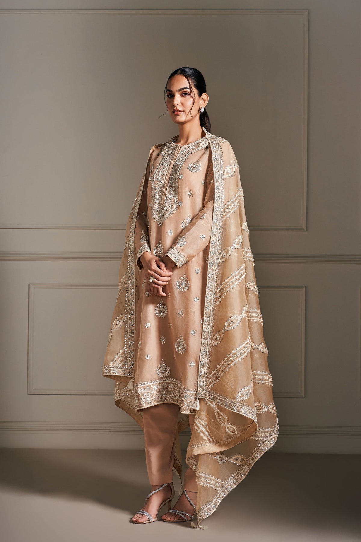 Graceful Beige Embellished Kurta