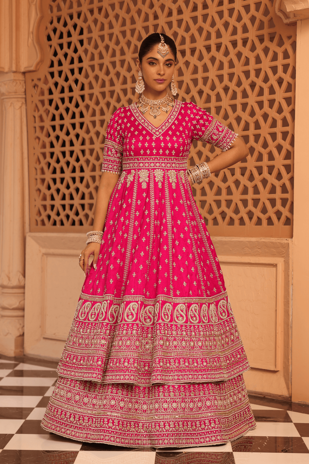 Naila Hotpink Anarkali With Lehenga Set