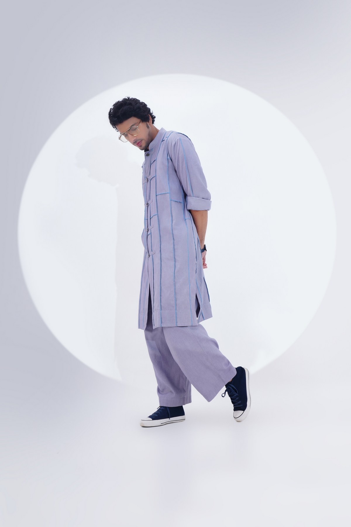 Grey Overlock Panel Detailing Kurta Set