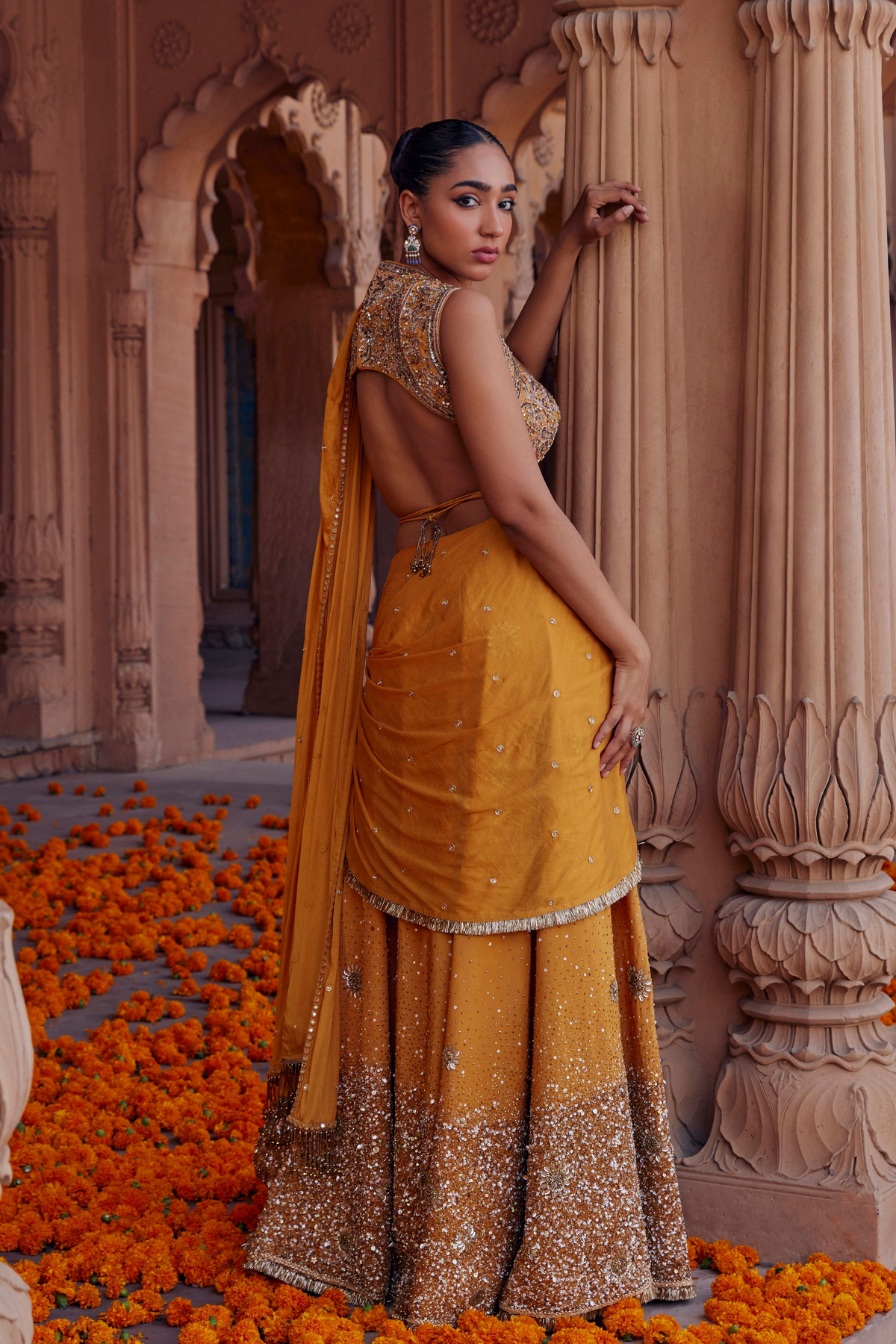 Pihu Mustard Saree With Khichdi Sequence Work