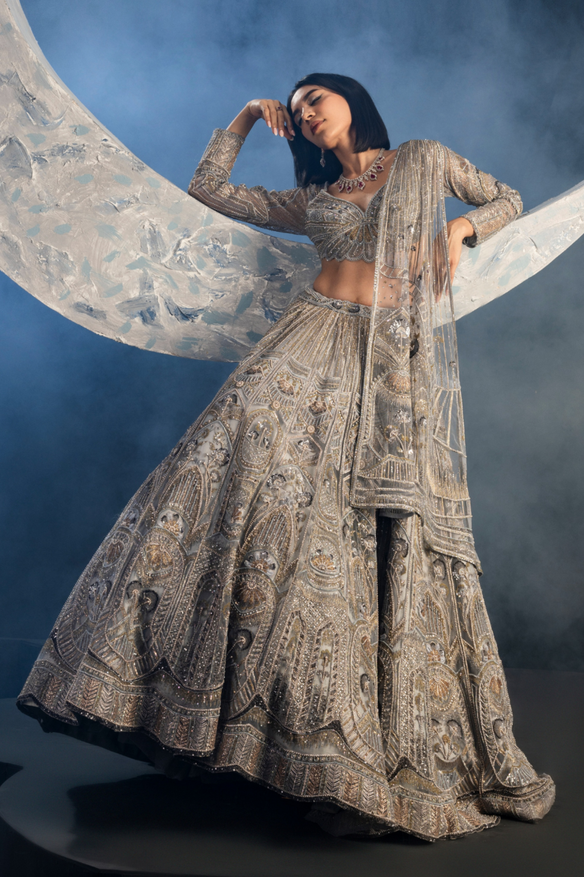 Metallic Blush Floral Lehenga