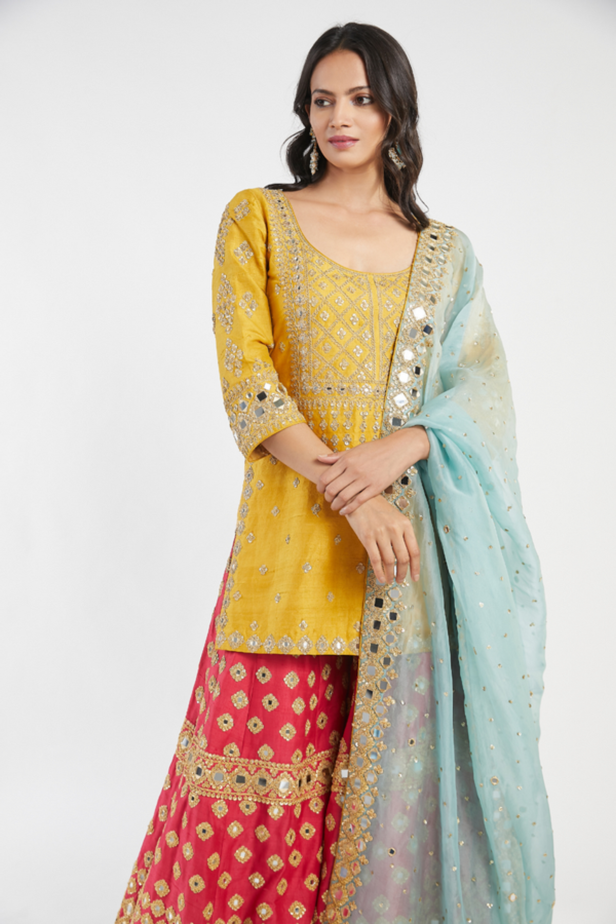 Yellow and pink sharara set