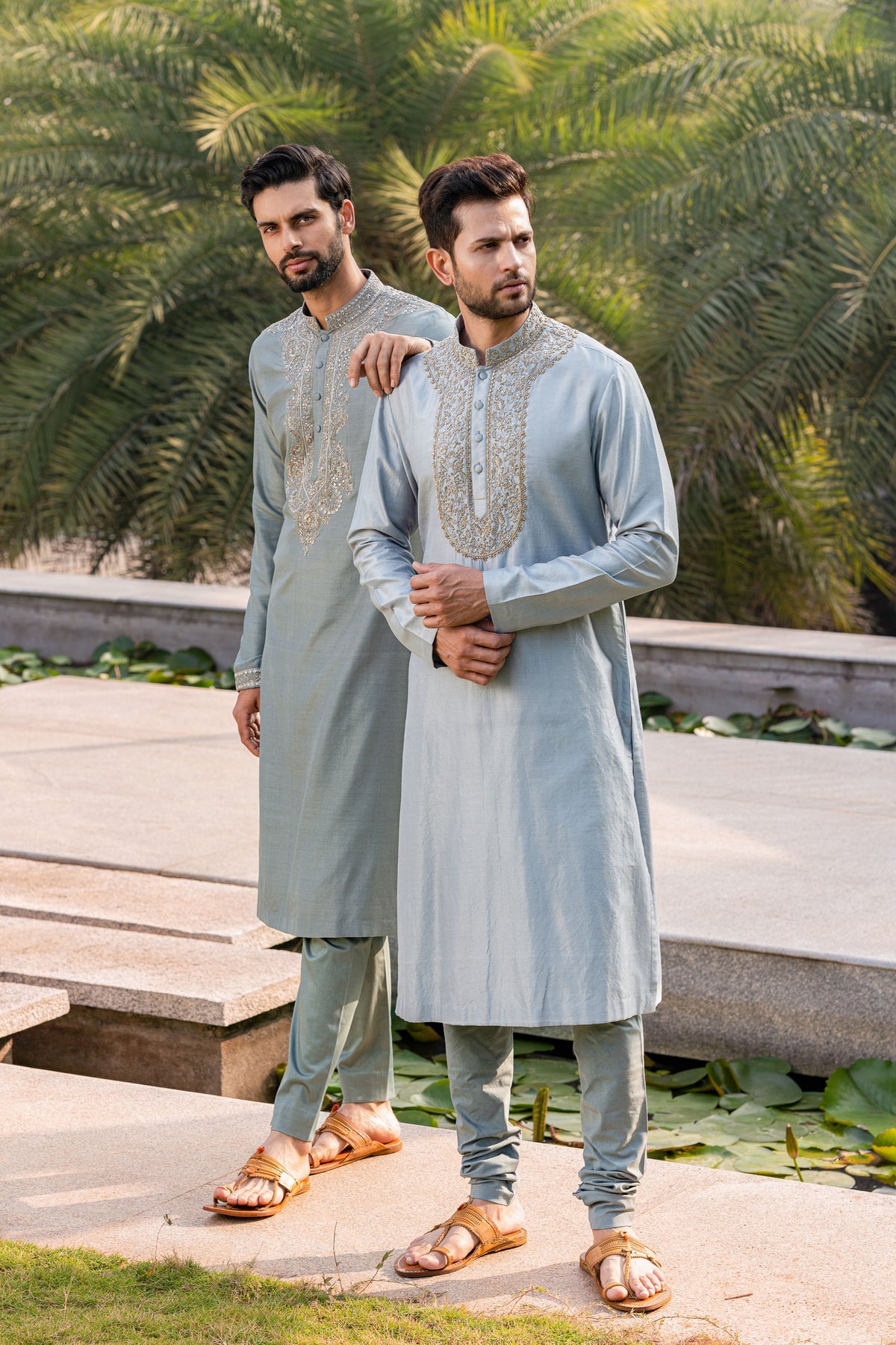 Ice Blue Embroidered Kurta Set