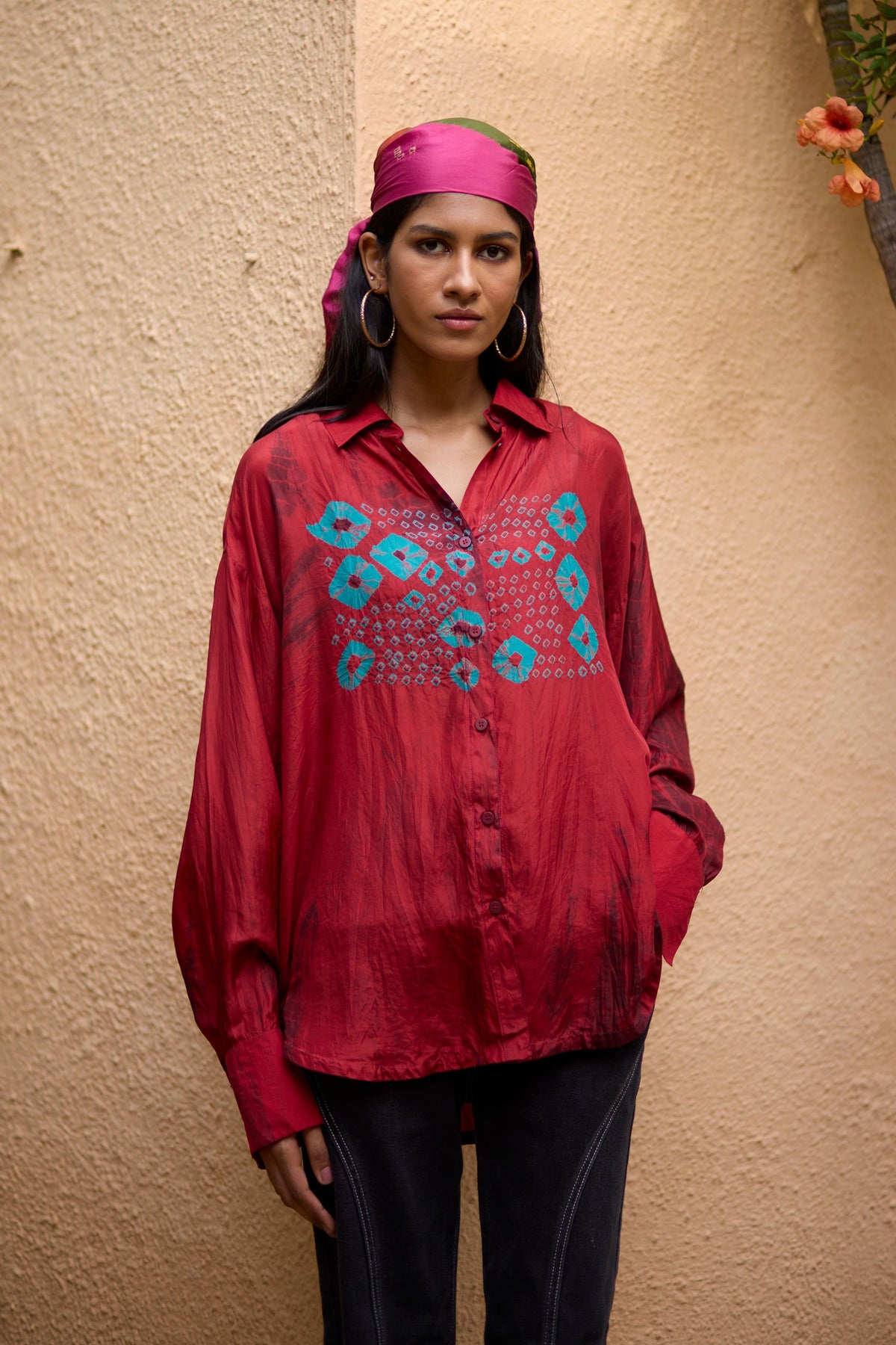 Red Bandhani Motif Shirt