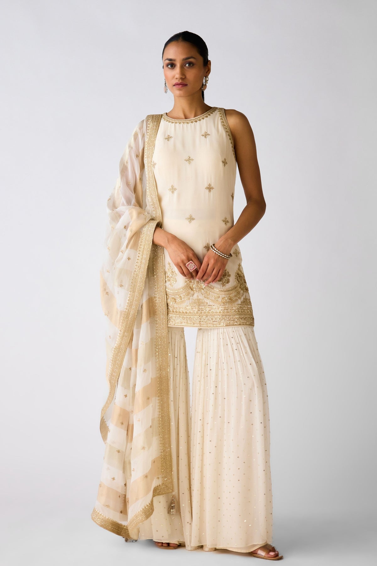 Ivory Embroidered Sharara Set