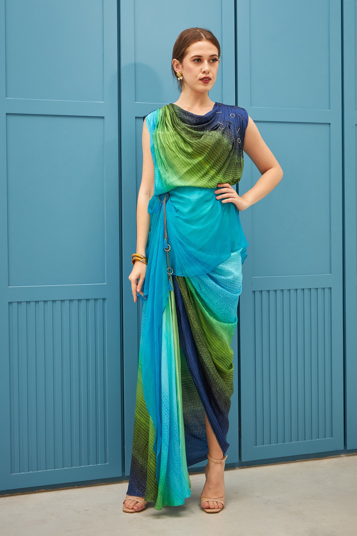 Hand Embellished Indo Western Draped Dress