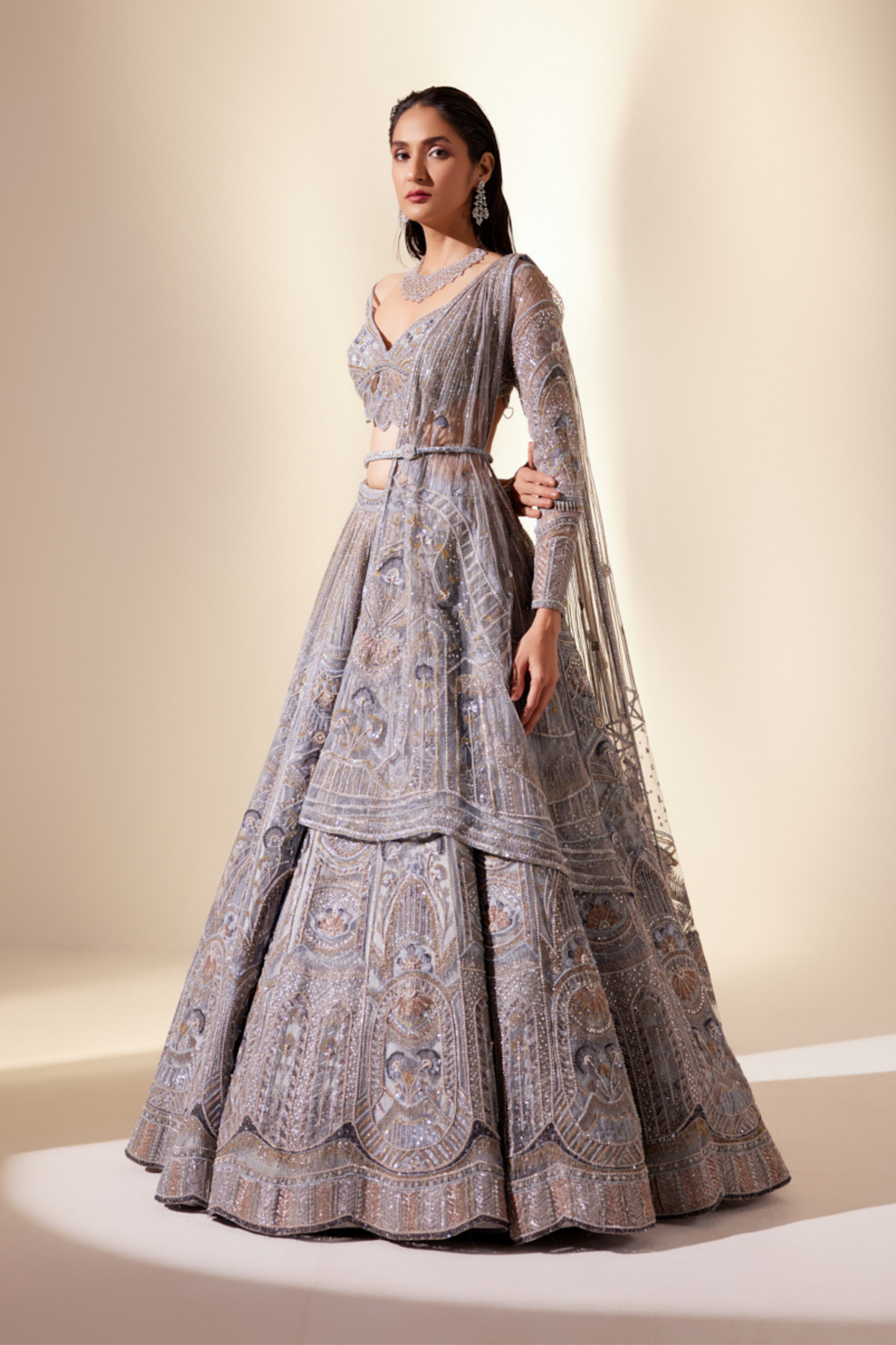 Metallic Blush Floral Lehenga