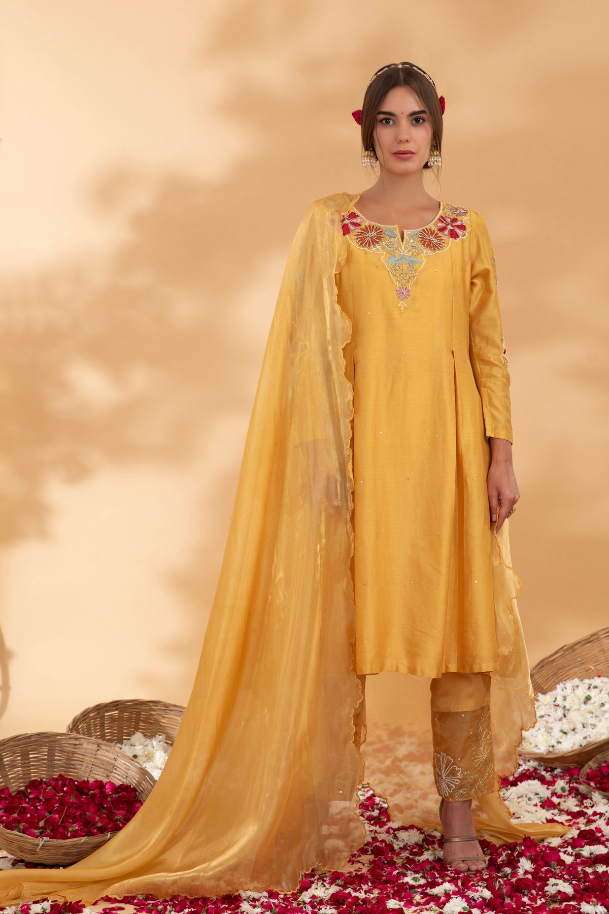 Golden Yellow A-line Kurta Set