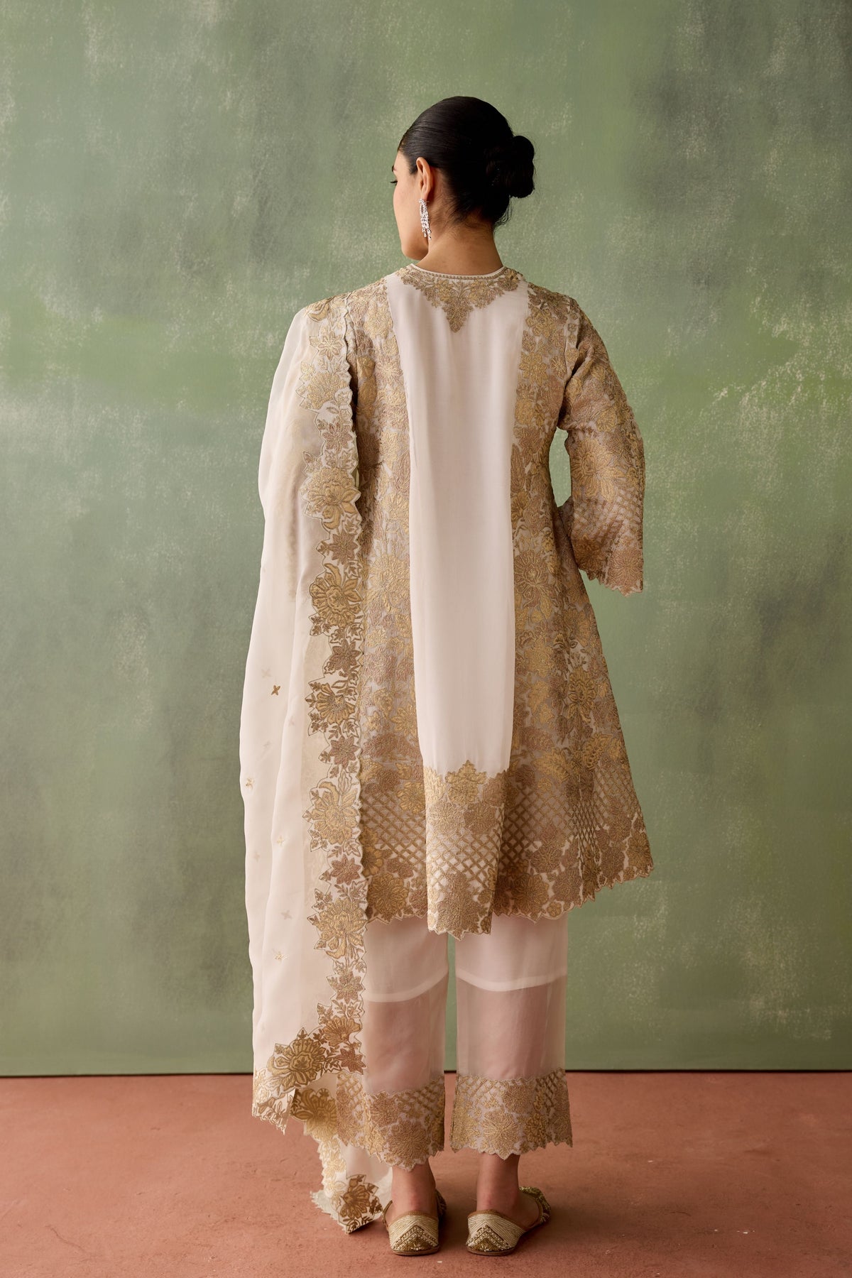 White Zari Kurta Set