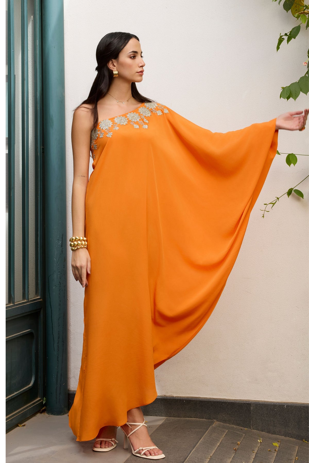 Orange Embroidered Kaftan