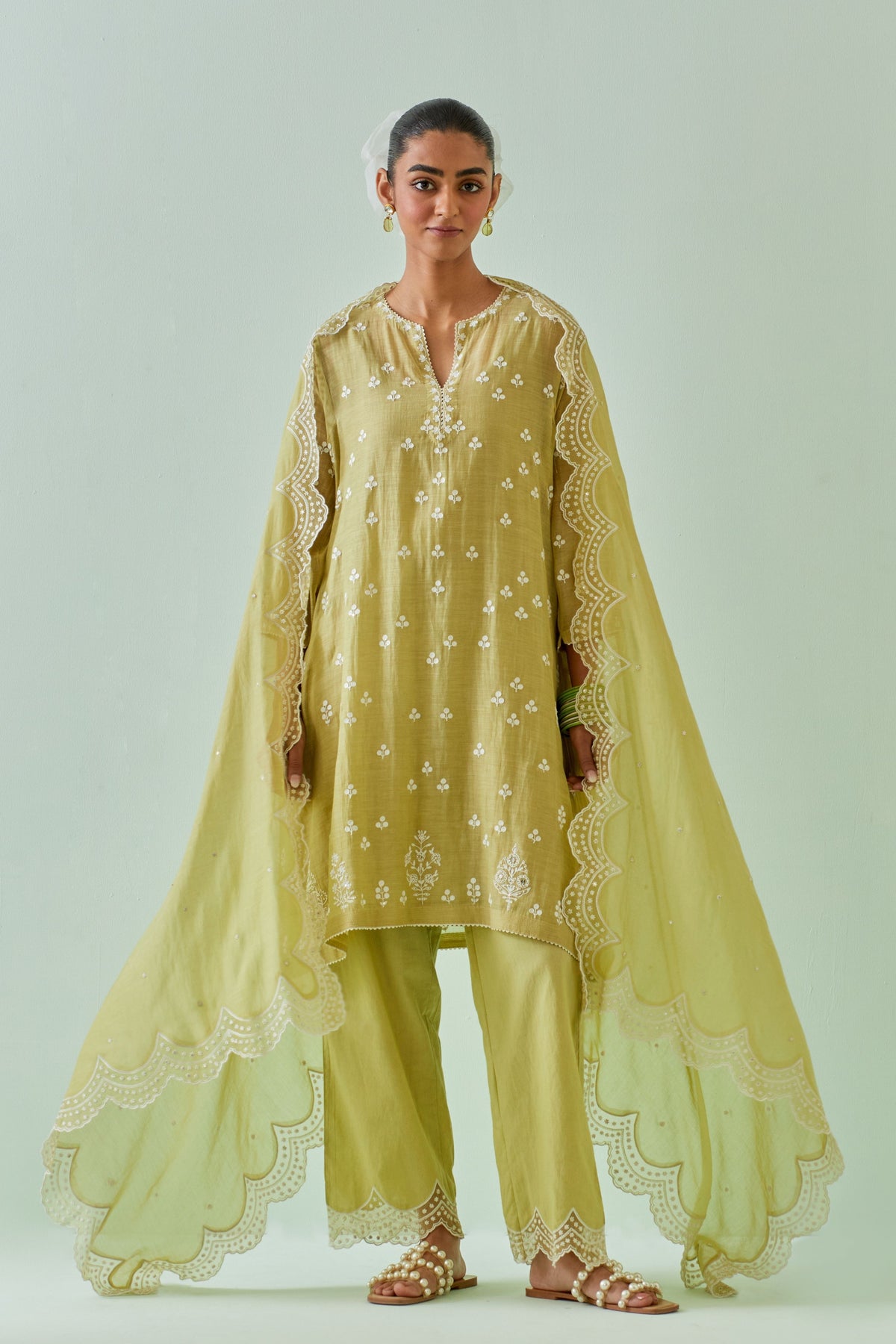 Green Kalidar Embroidered Kurta Set