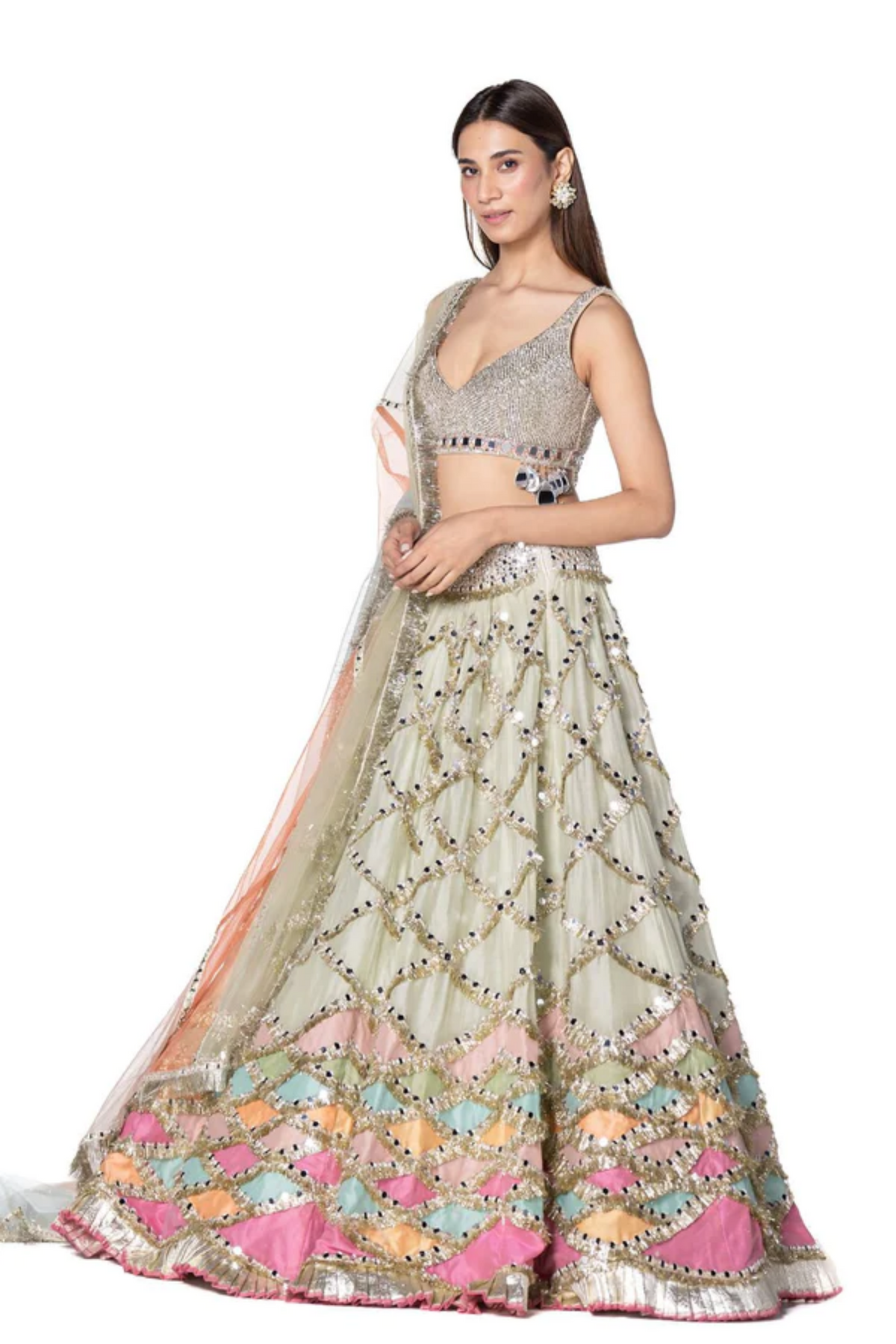 Multicoloured Patch Work Lehenga Set.