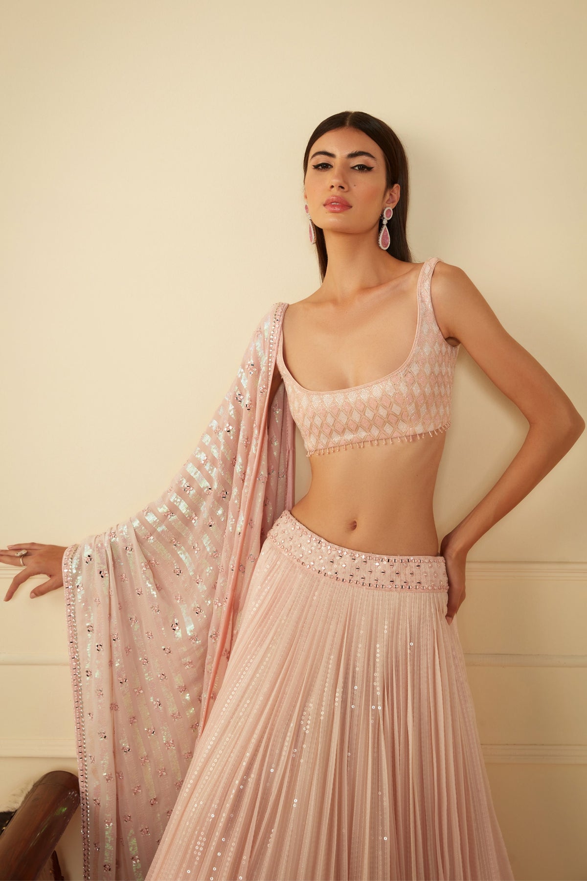 Blush Pink Sequined Lehenga Set