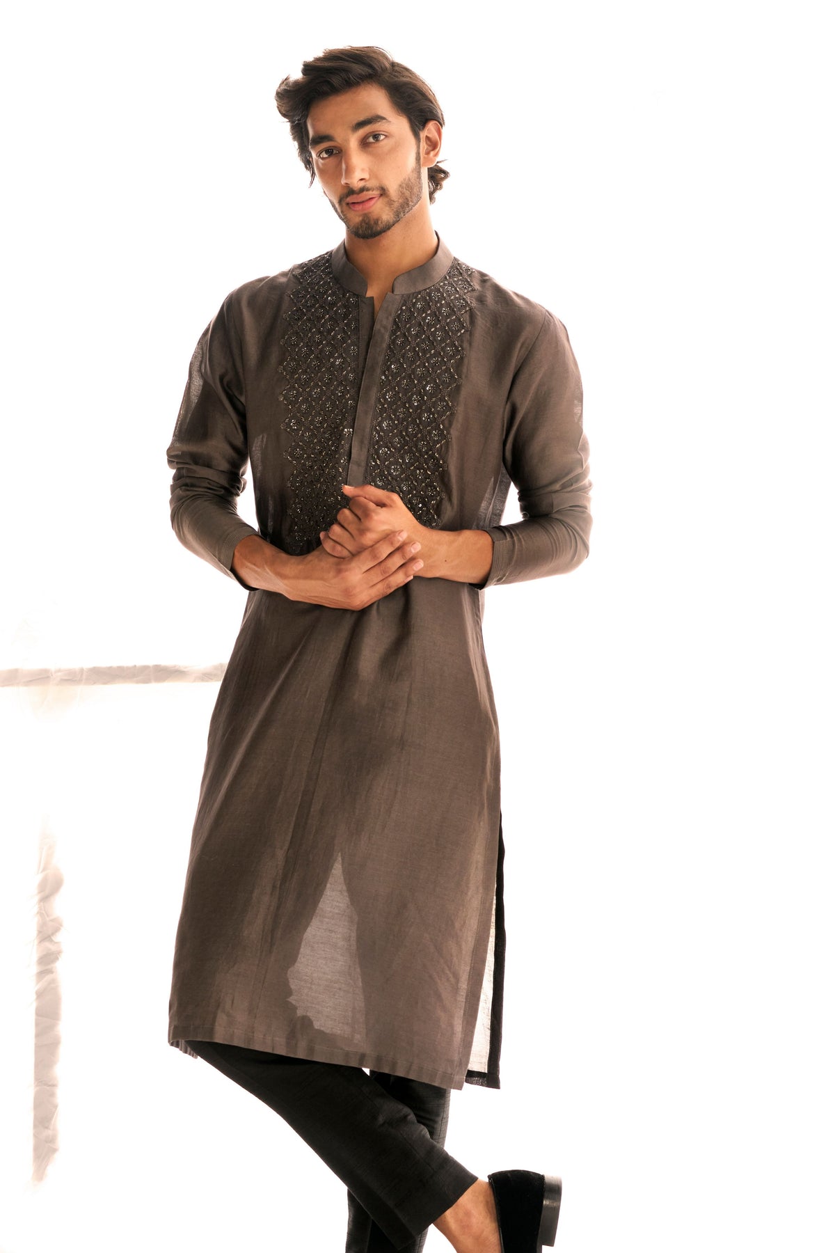 Taupe Chikankari Kurta Set