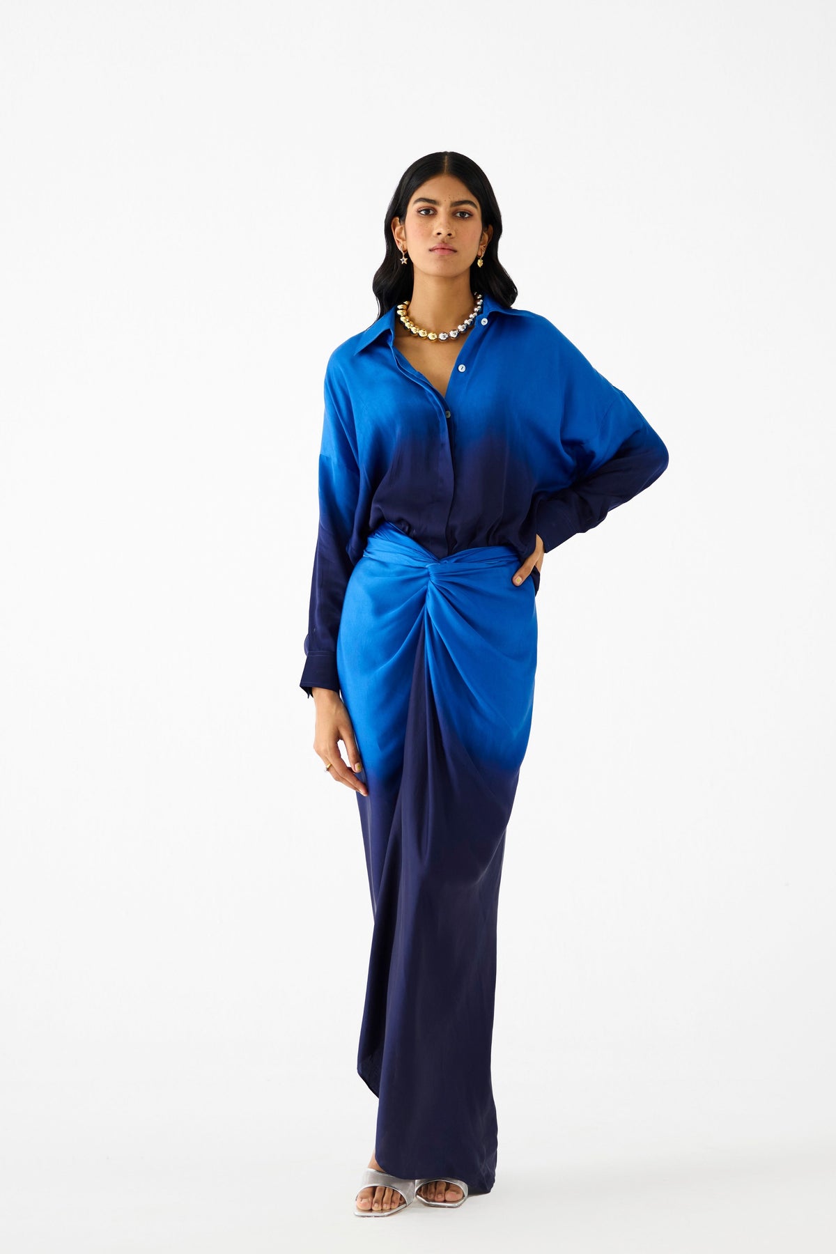 Royal Draped Shirt Dress