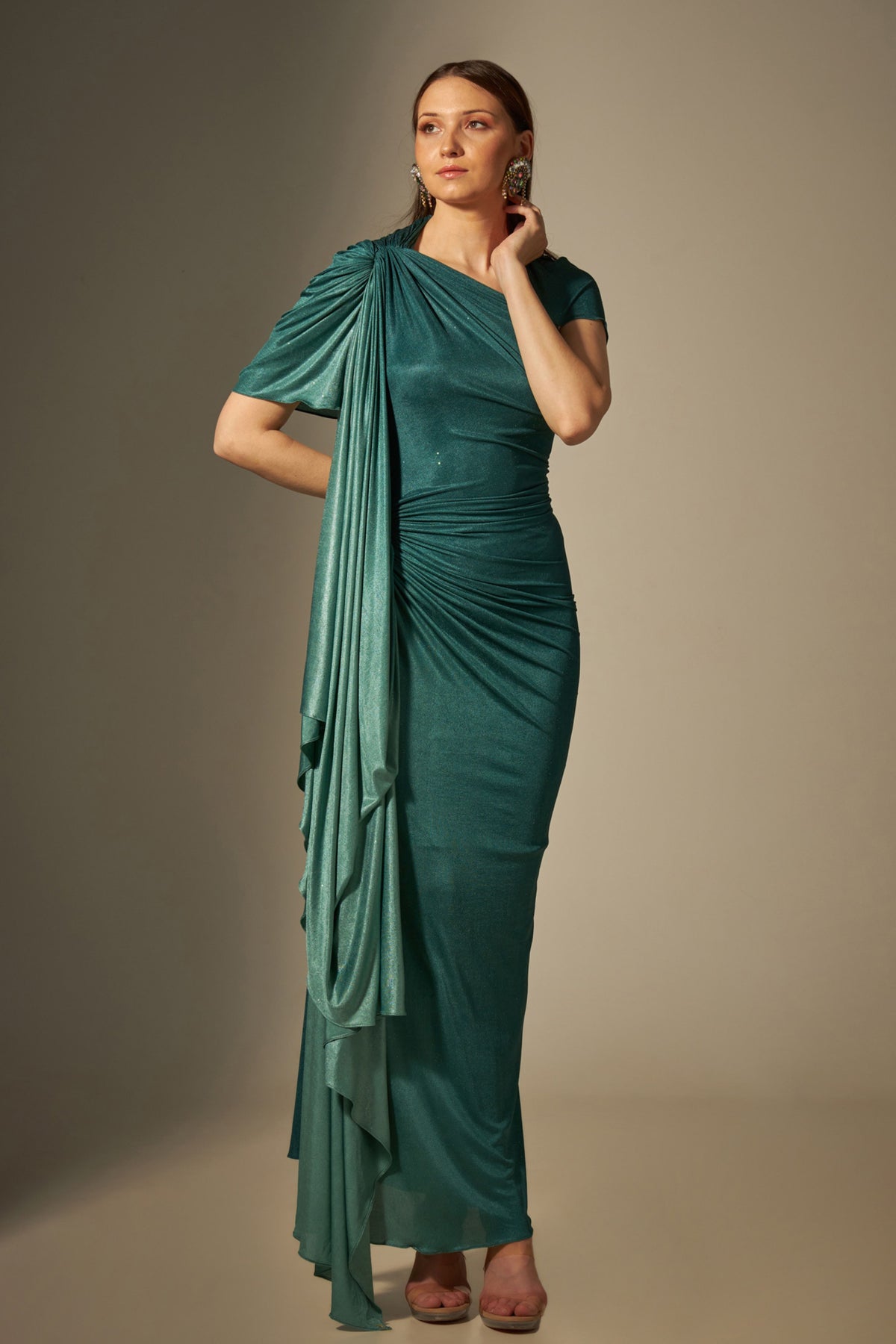 Green Stretch Draped Gown