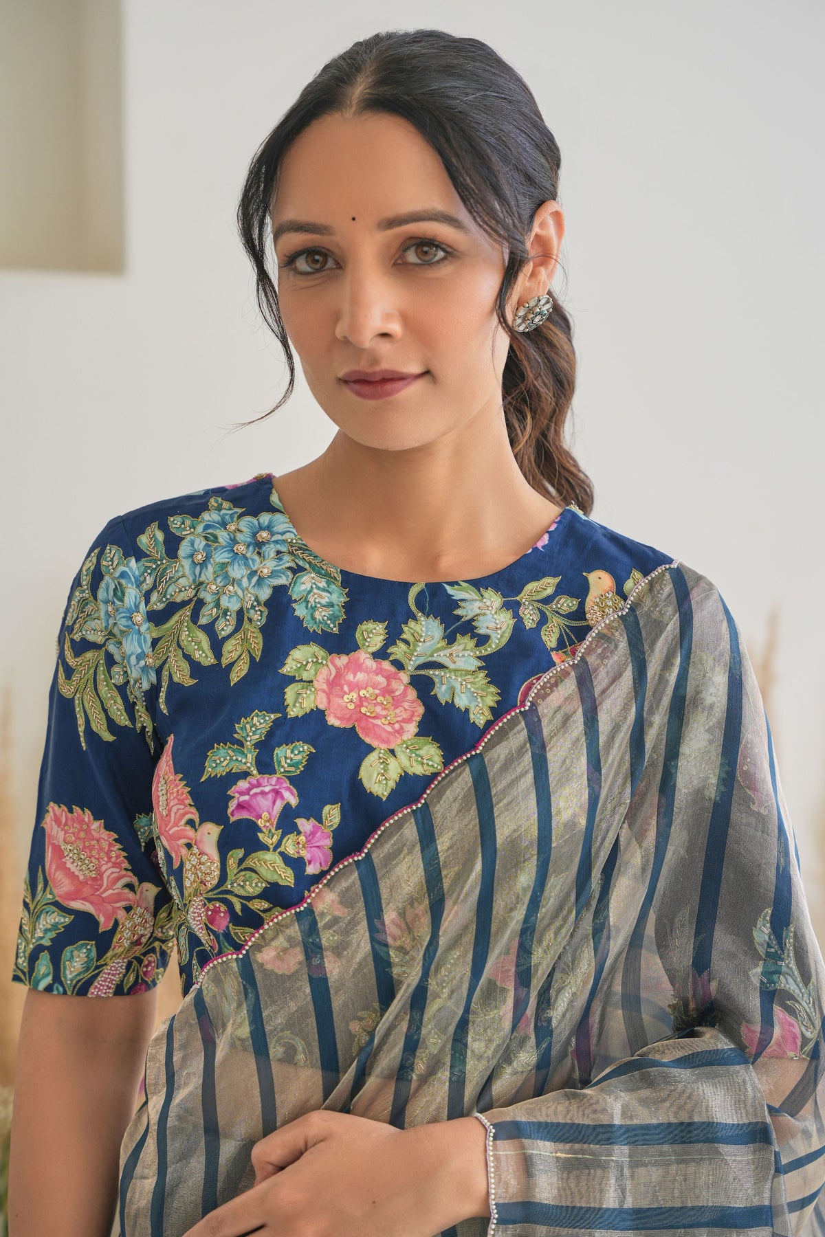 Nura Saree Fiza Blouse in Pebble Blue