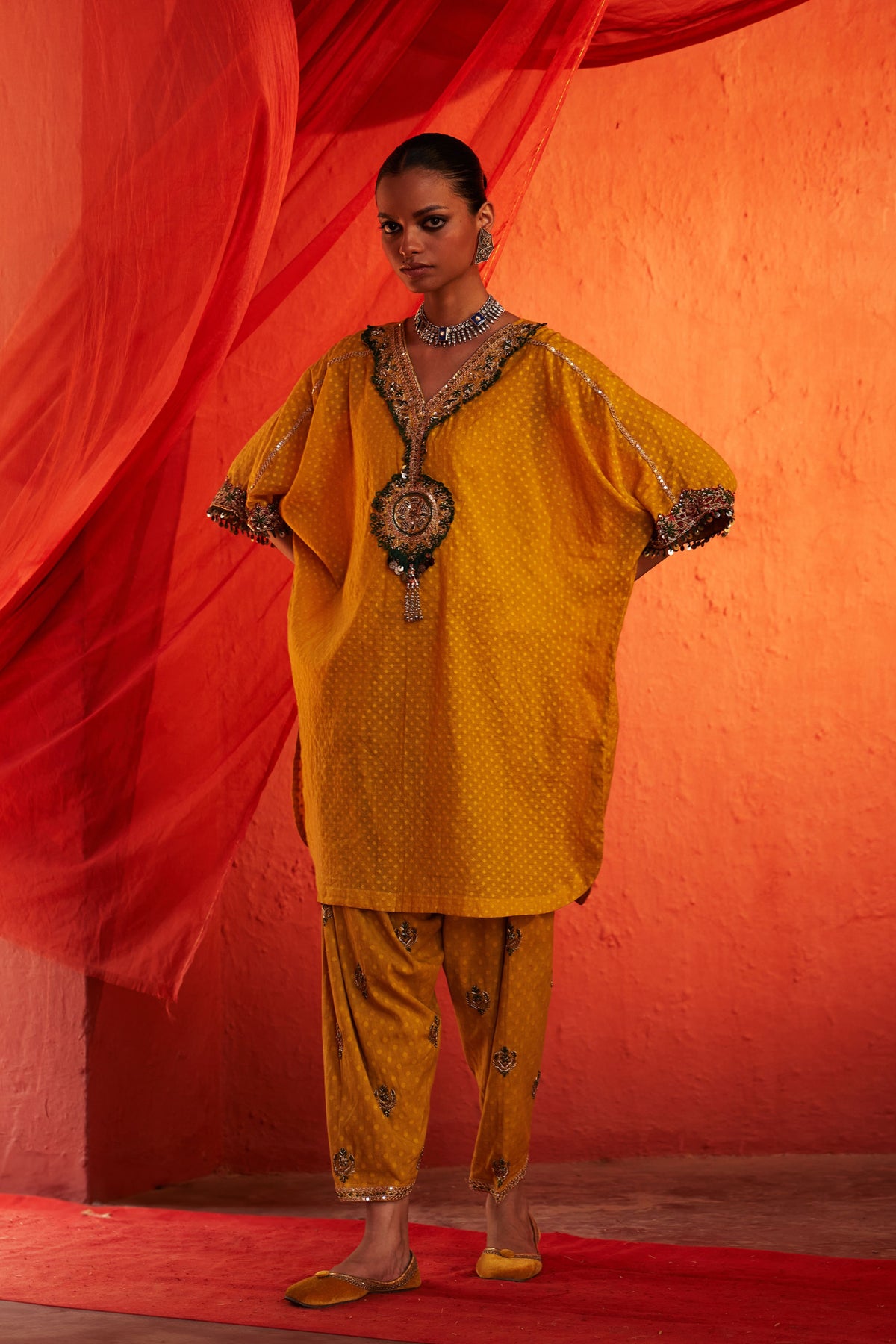 Mustard Embroidered Kurta Set