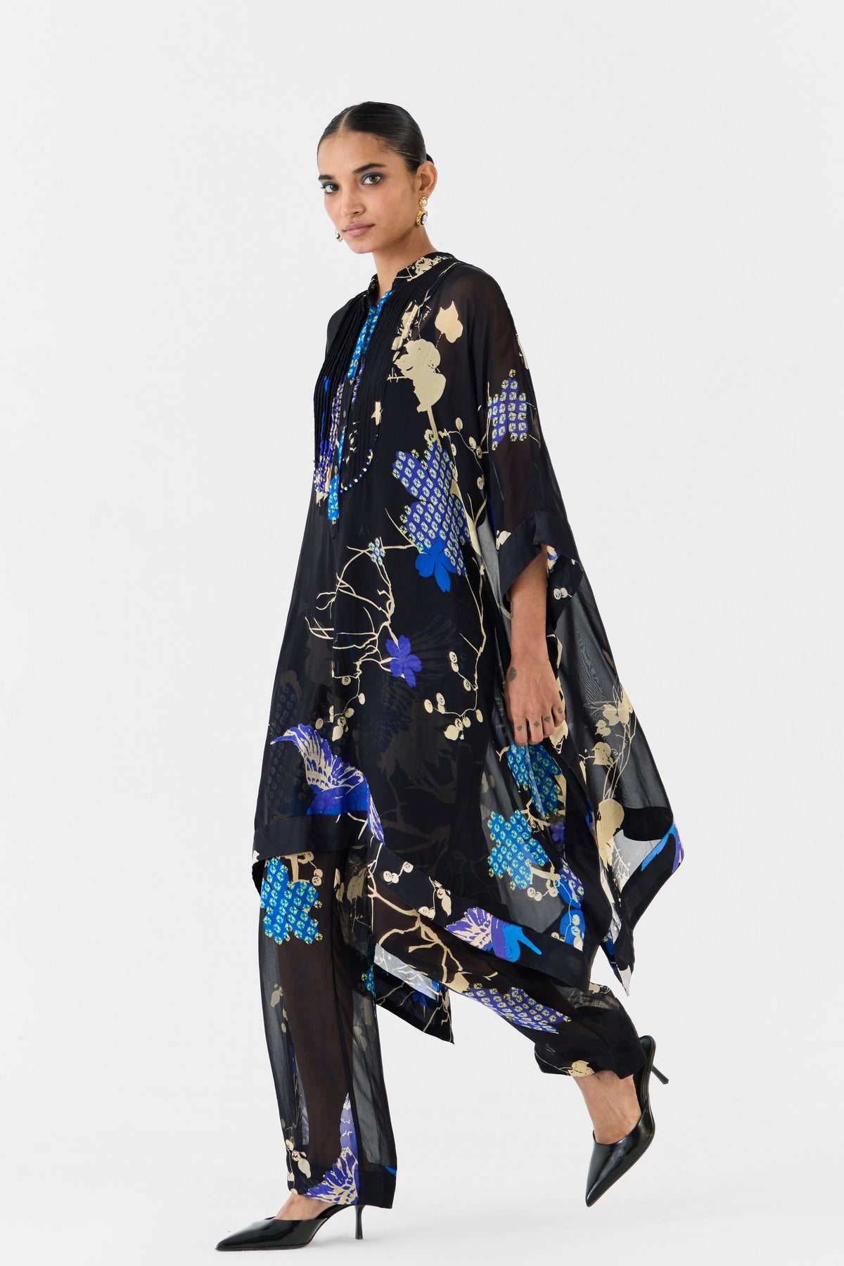 Black Crane Organza Kaftan Set