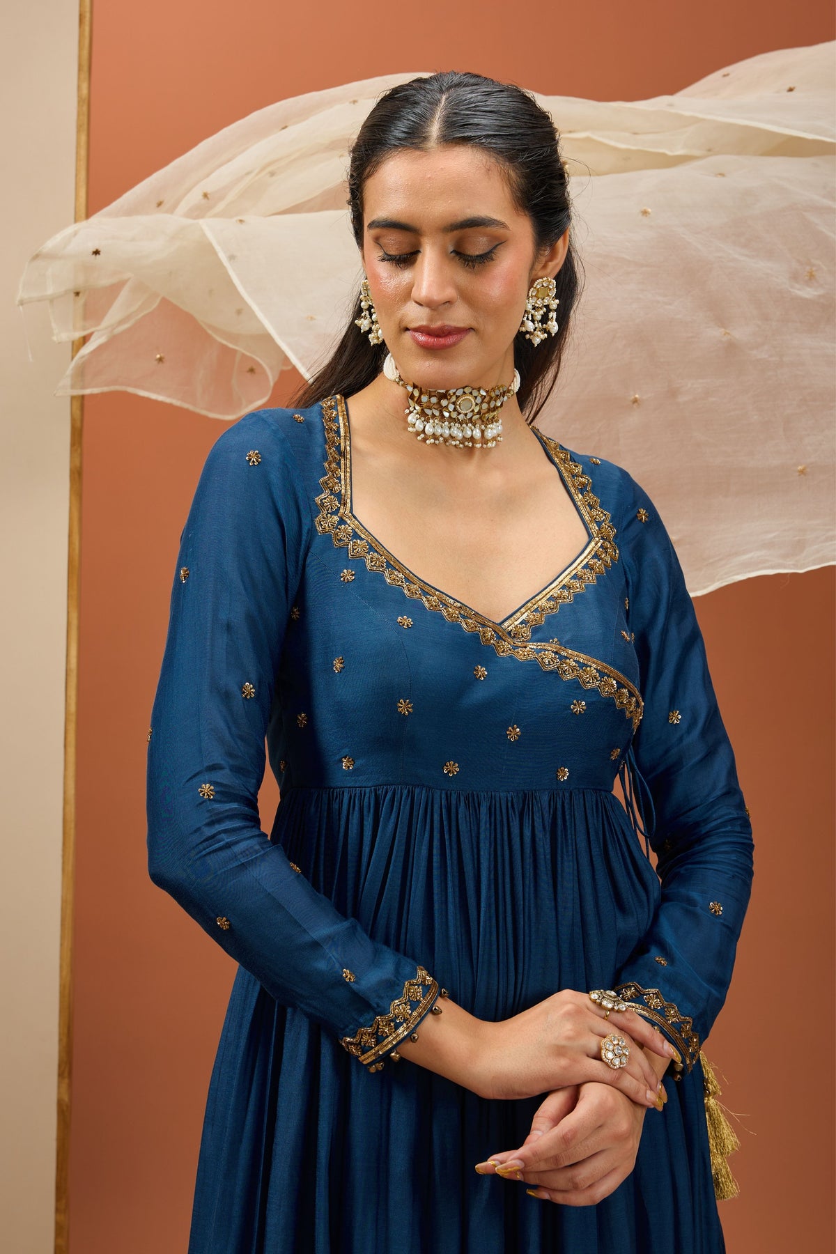 Blue Angrakha Anarkali Set